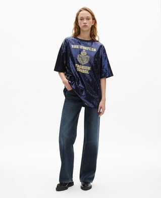 The Kooples DAMEN DARK NAVY t-shirt mit pailletten und blauem siebdruck
