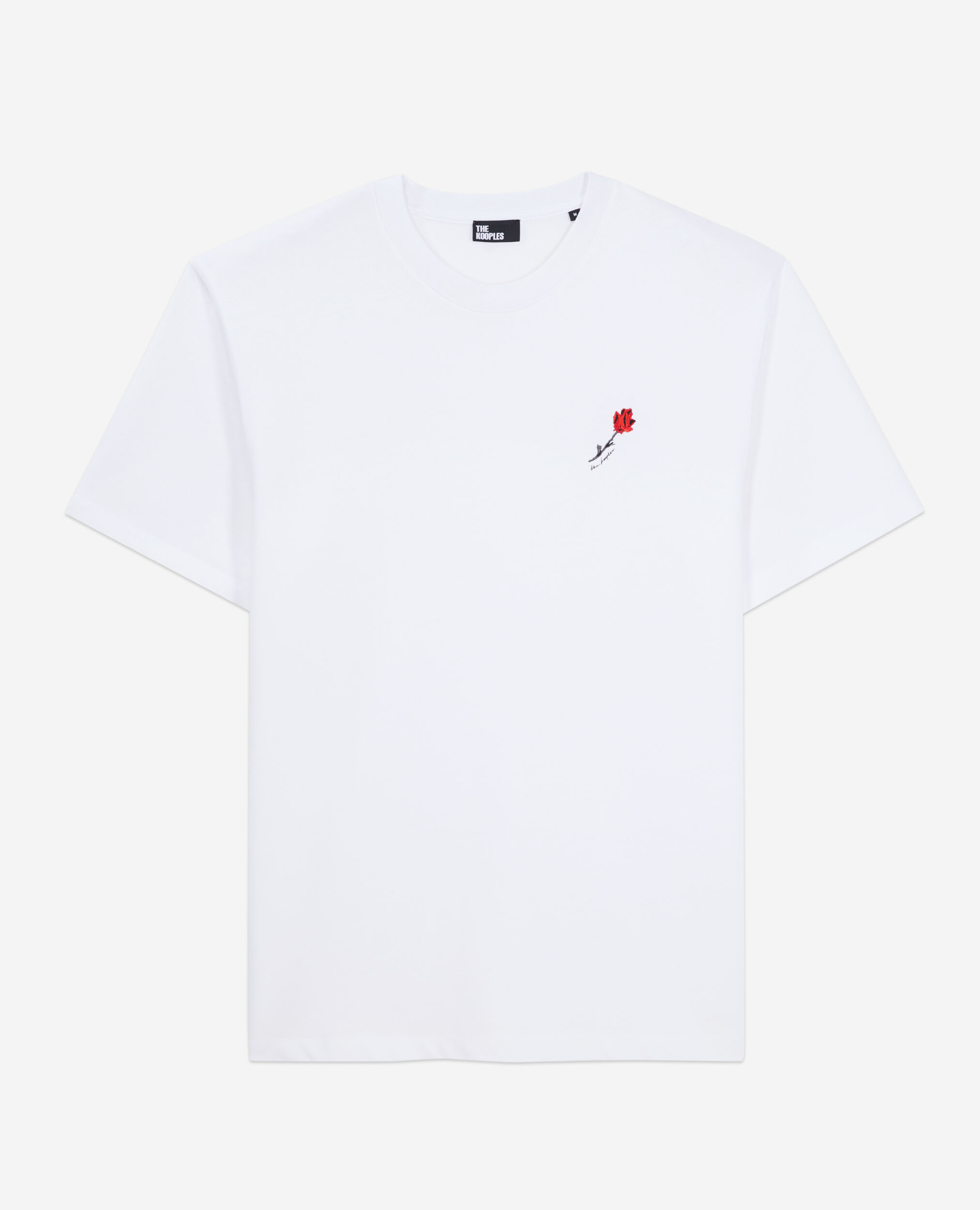 Men's white t-shirt with flower embroidery, WHITE, hi-res image number null