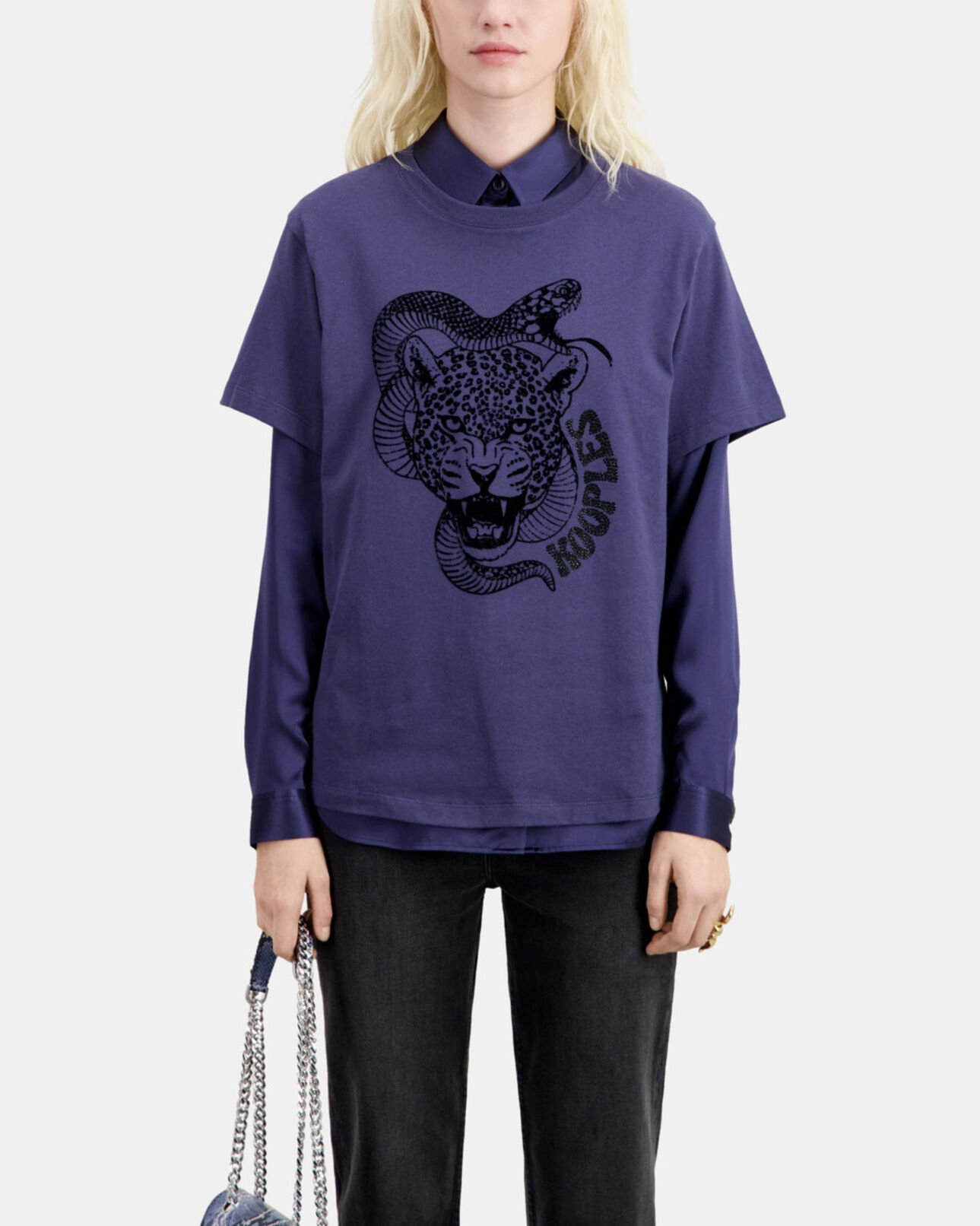 The Kooples FEMME NIGHT BLUE t-shirt avec flocage bleu