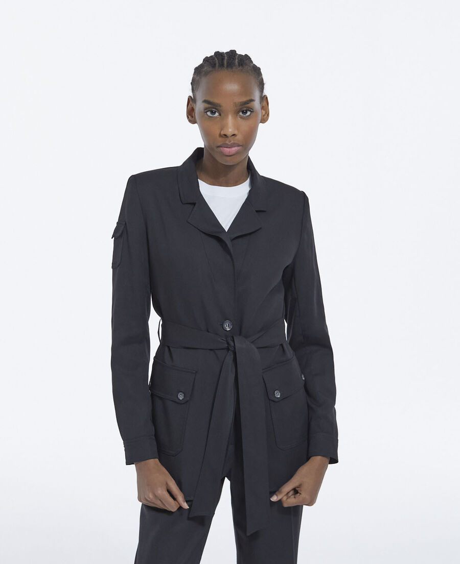 flowing black tencel jacket with pockets