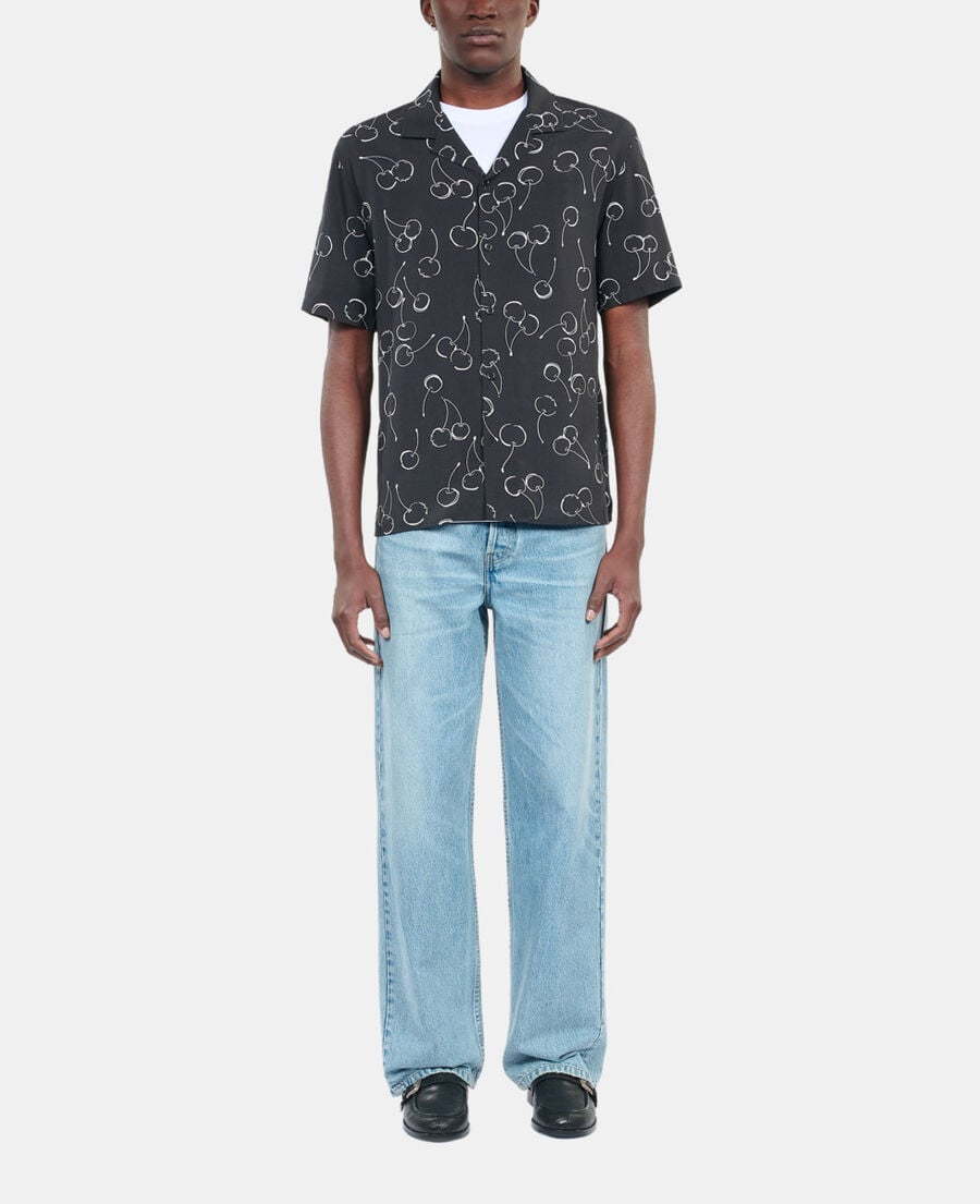 The Kooples MEN BLACK short-sleeved cherry printed shirt