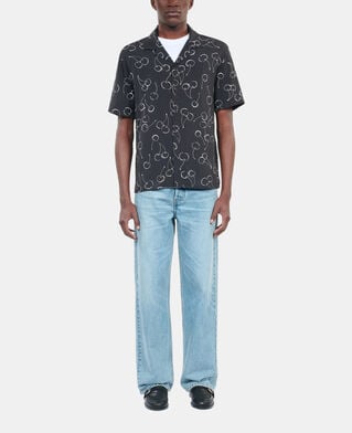 The Kooples MEN BLACK short-sleeved cherry printed shirt