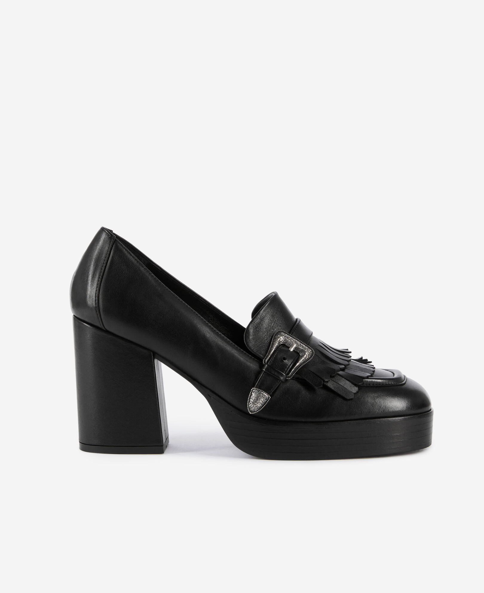 The Kooples WOMEN BLACK black leather heeled moccasins
