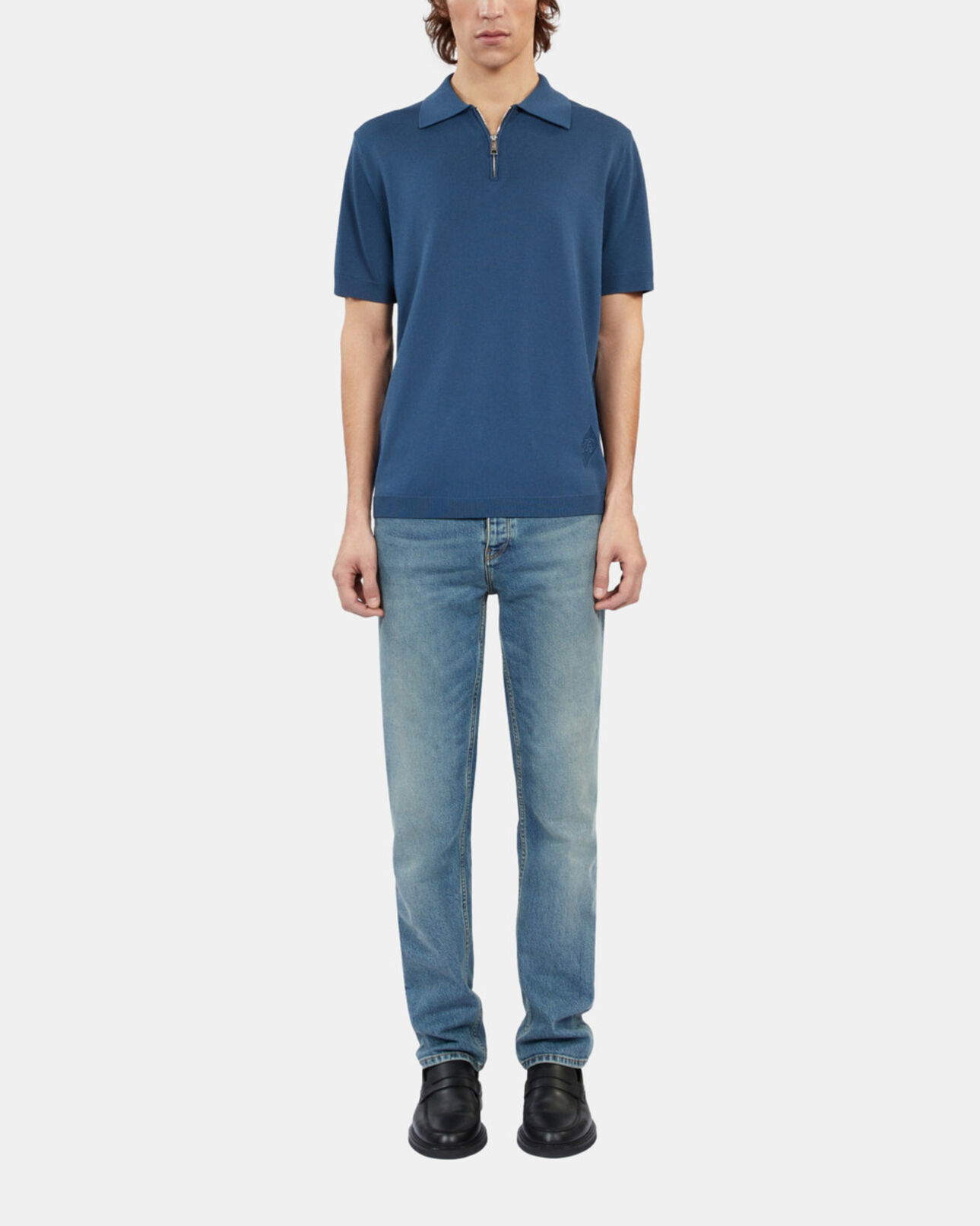 The Kooples HOMME MIDDLE NAVY polo en maille avec zip bleu roi