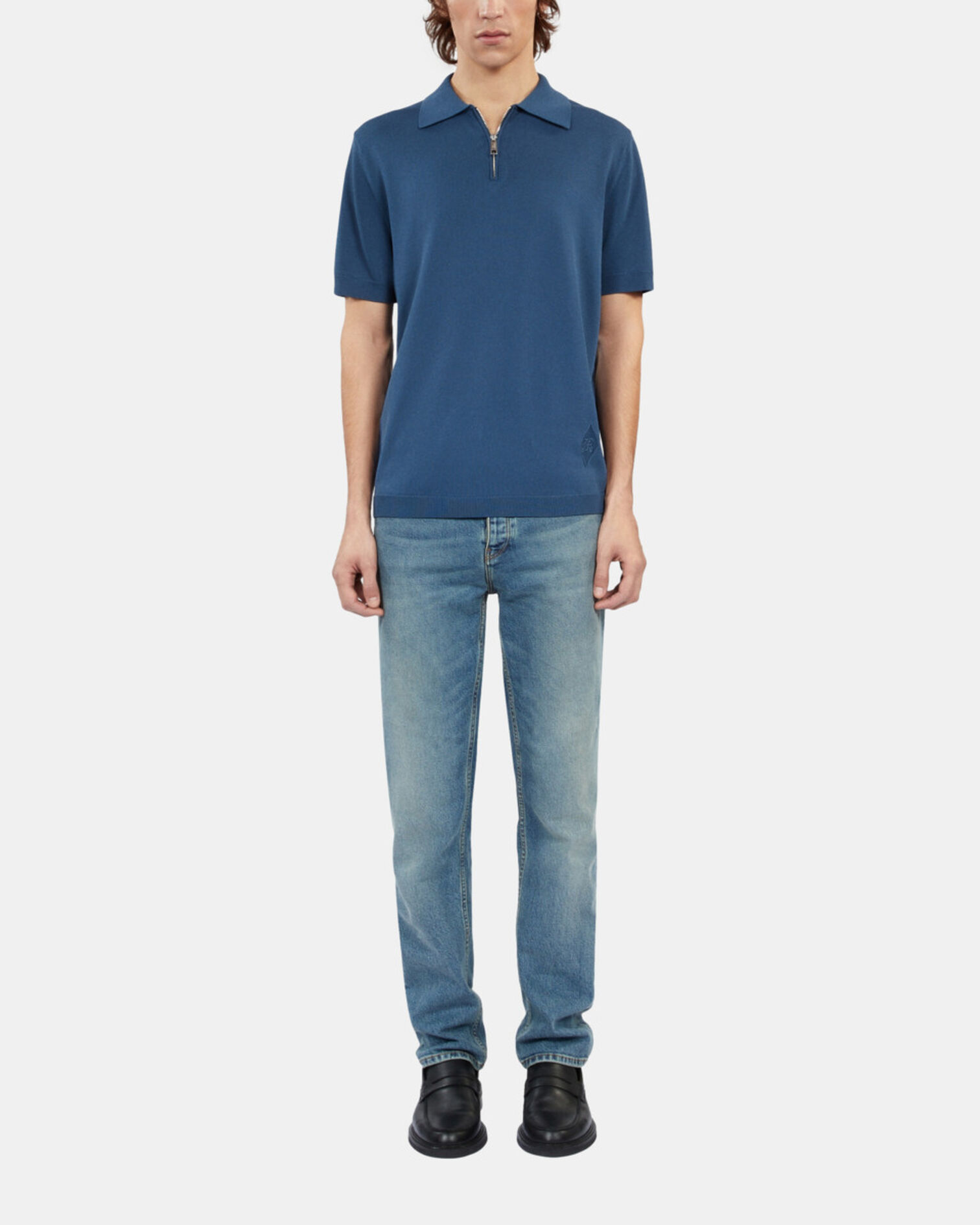 Polo en maille avec zip bleu roi, MIDDLE NAVY, hi-res image number null