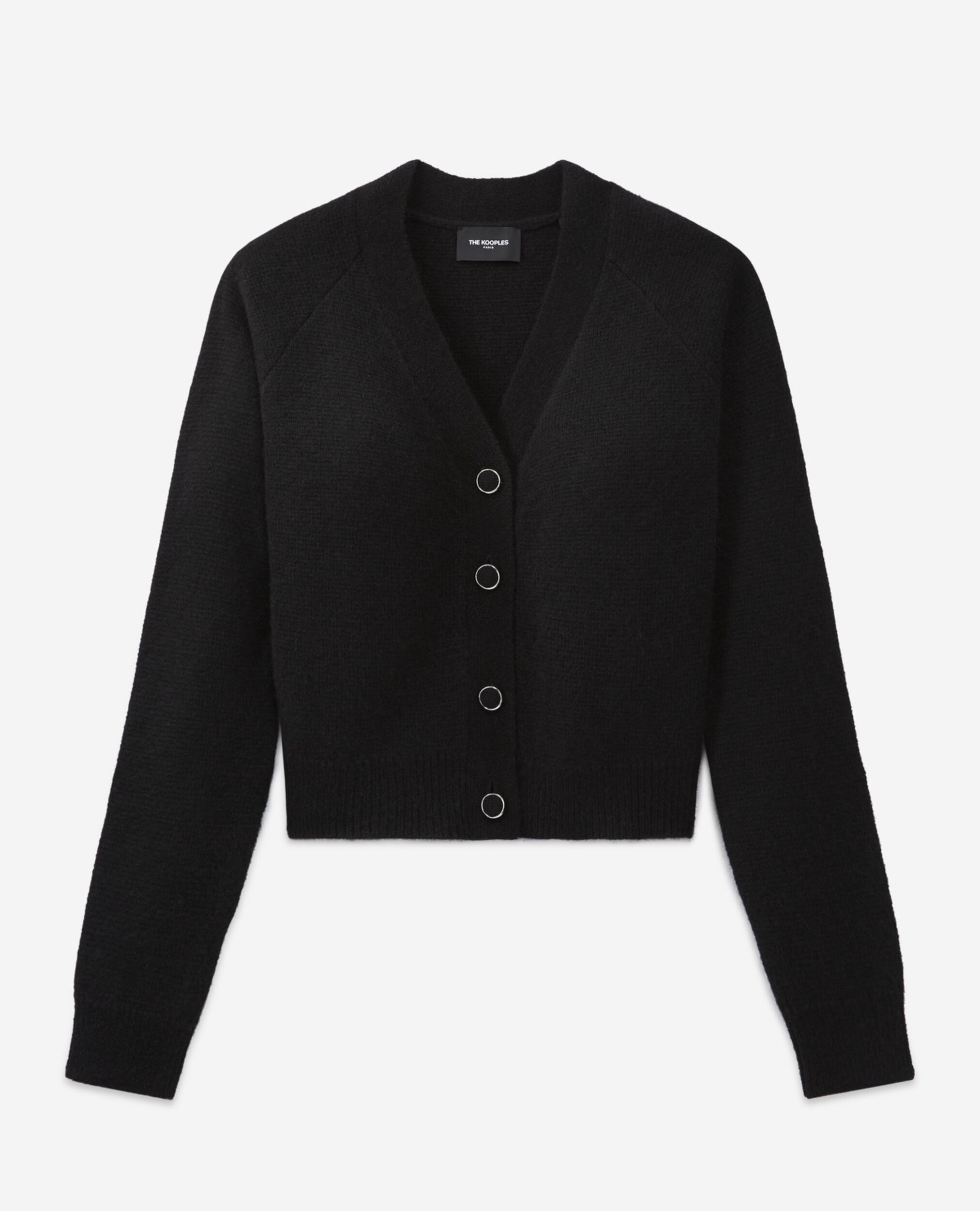 Cardigan laine alpaga noire boutonné, BLACK, hi-res image number null