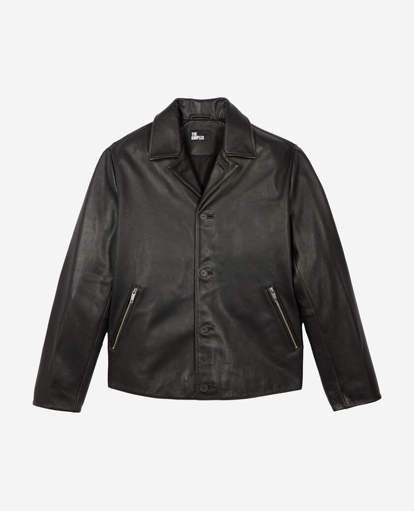 The Kooples HOMME BLACK WASHED blouson en cuir col tailleur noir