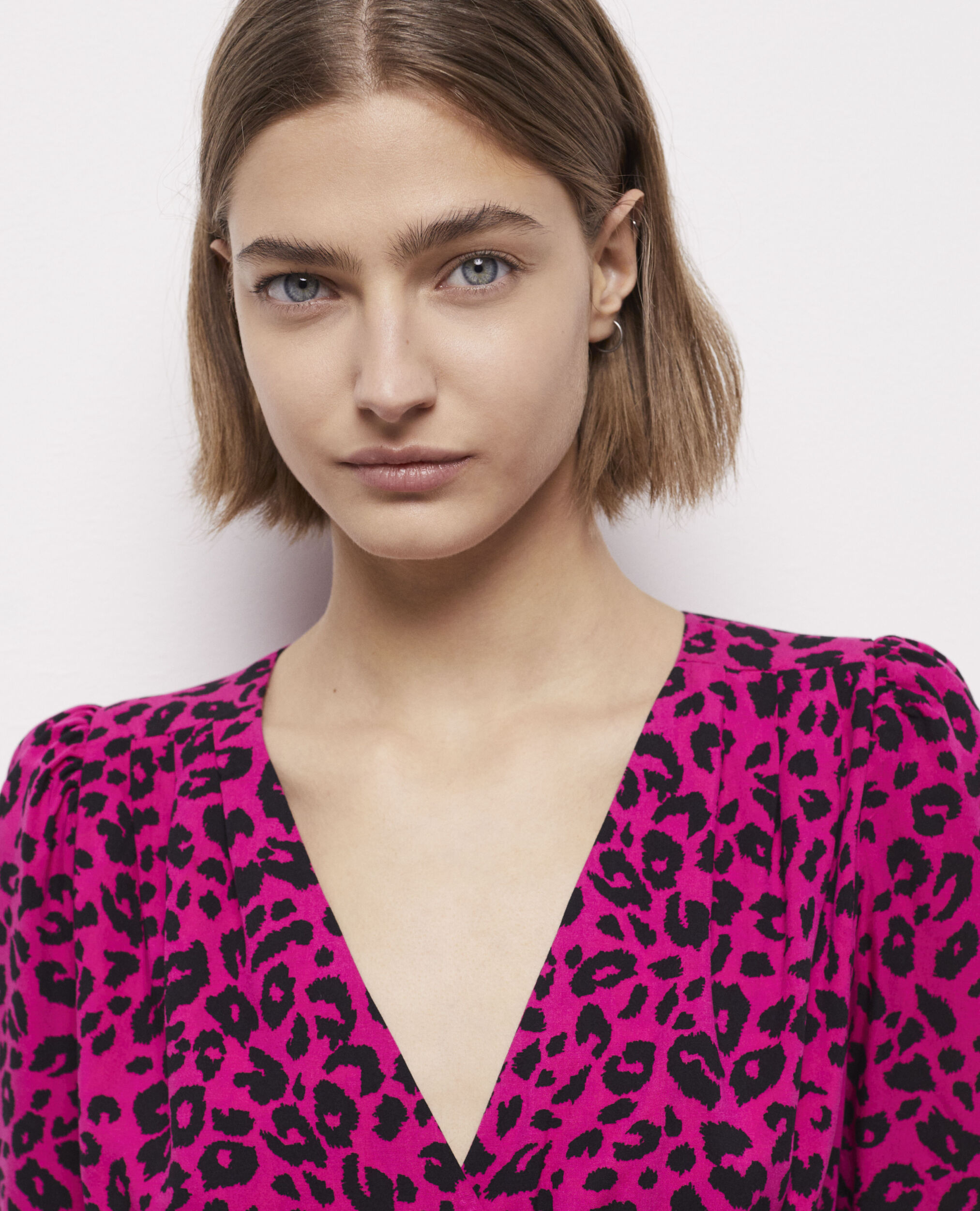 Vestido cruzado corto estampado, PINK BLACK, hi-res image number null