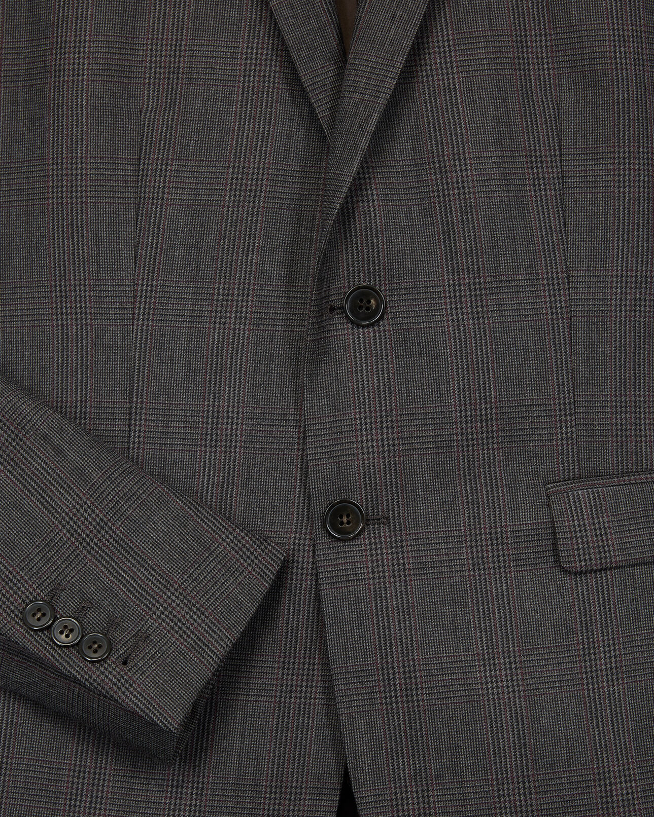 The Kooples MEN GREY BURGUNDY prince of wales wool suit jacket