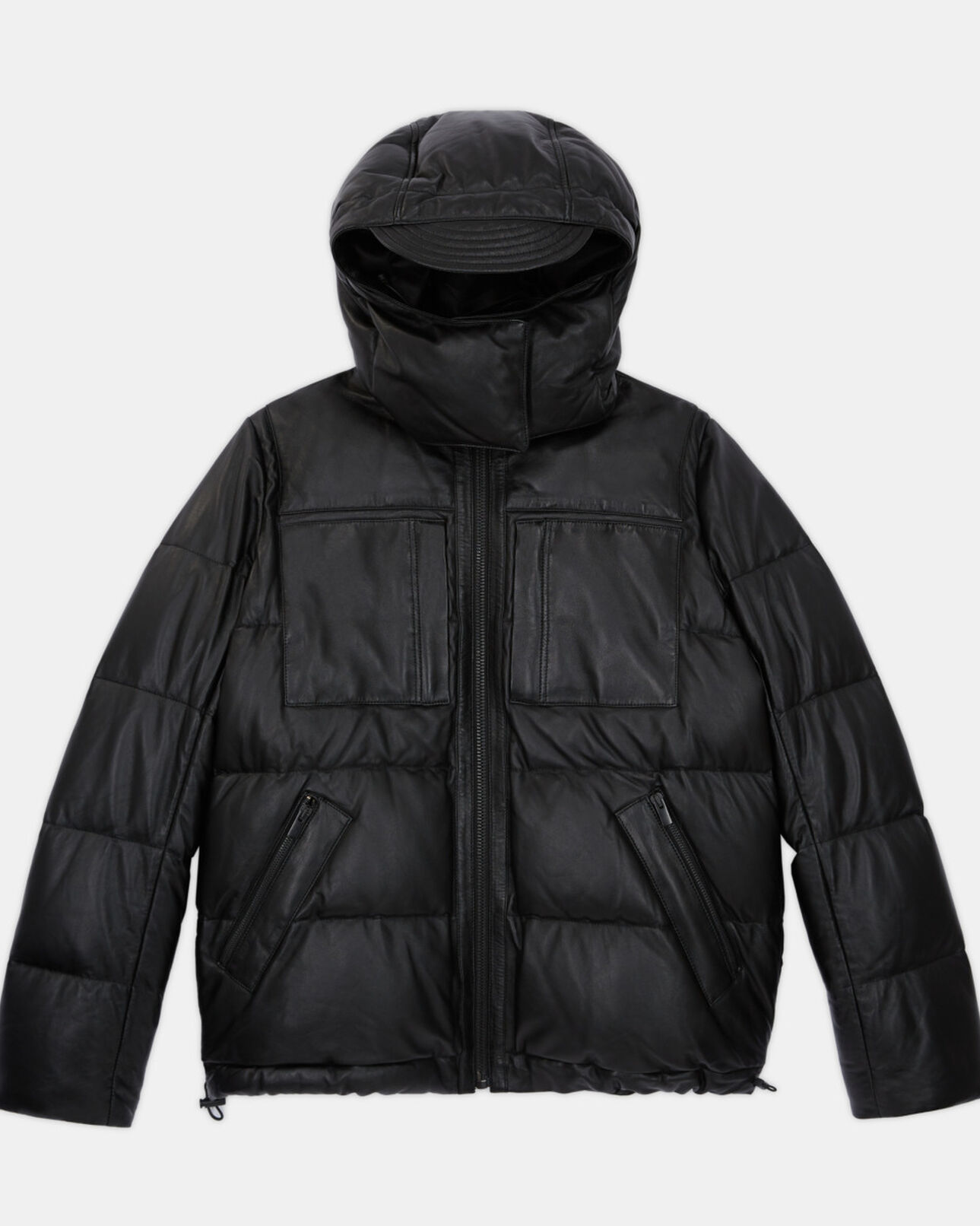 The Kooples WOMEN BLACK black leather down jacket with straps and logo