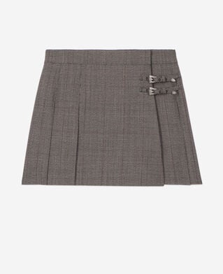 The Kooples WOMEN BROWN prince de galles short skirt in brown wool