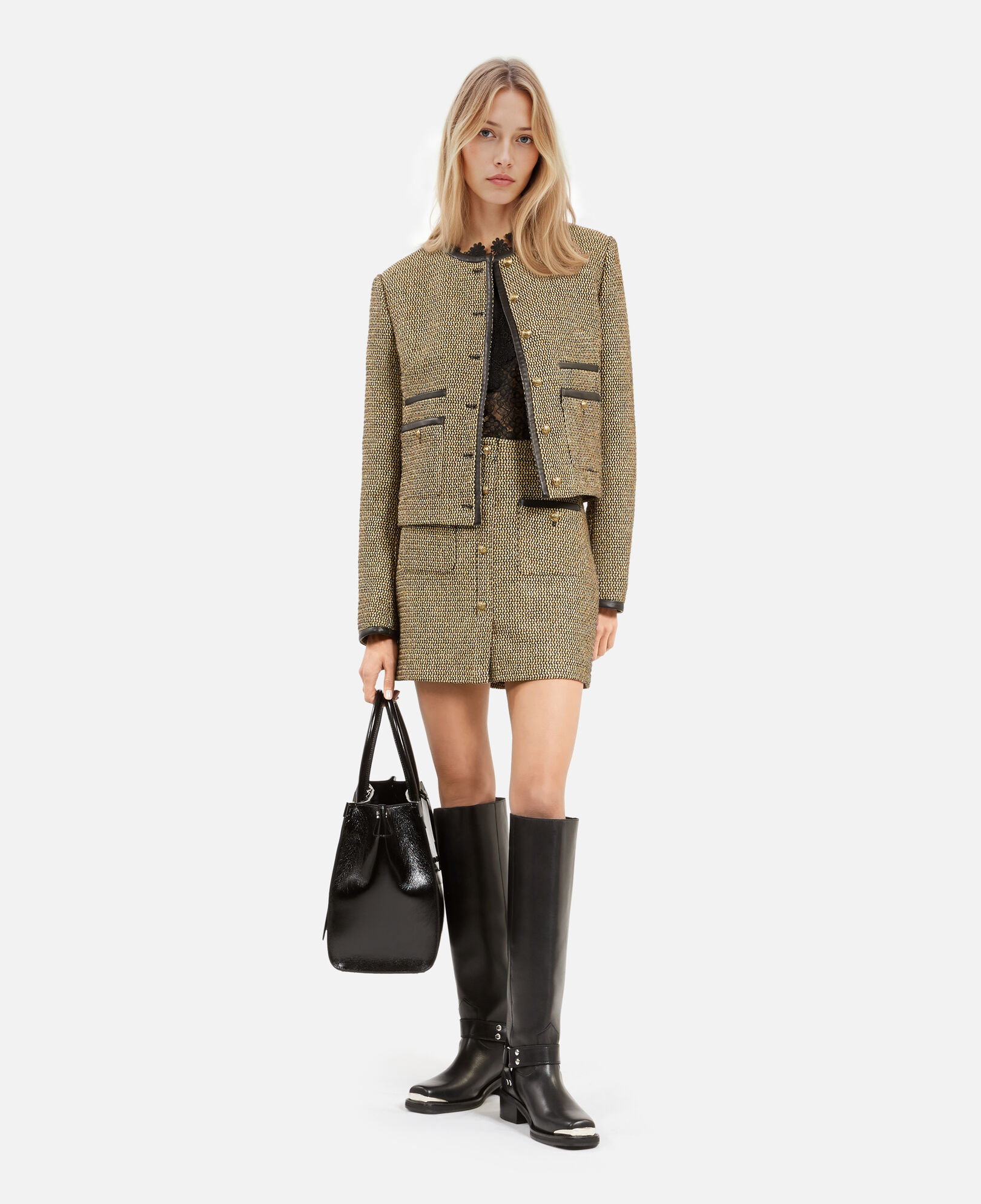 The Kooples FEMME BLACK / GOLD veste courte noire et dorée
