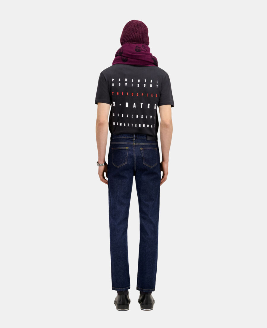 jean bleu slim avec poche en cuir
