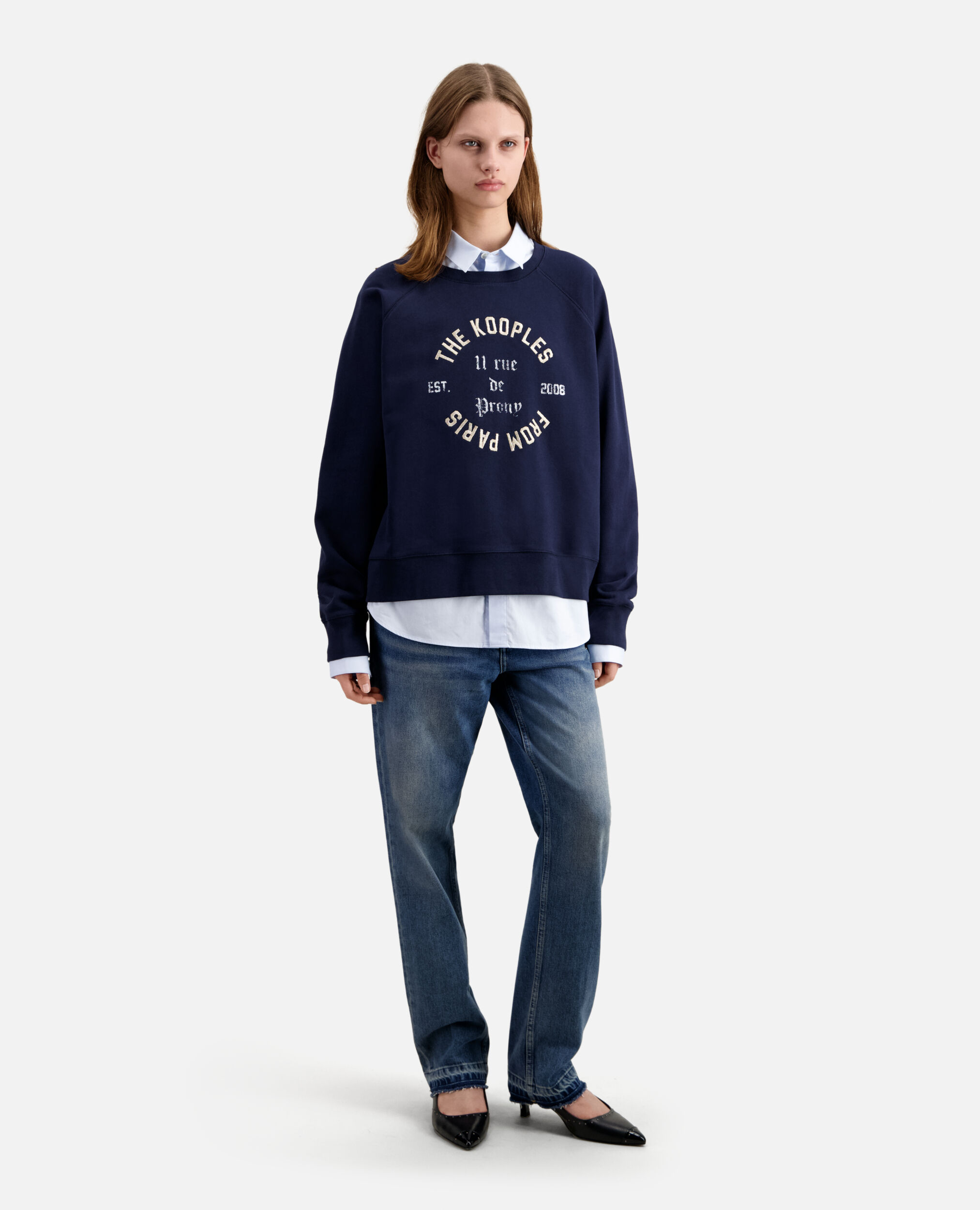 Marineblaues Sweatshirt mit Siebdruck, NAVY, hi-res image number null