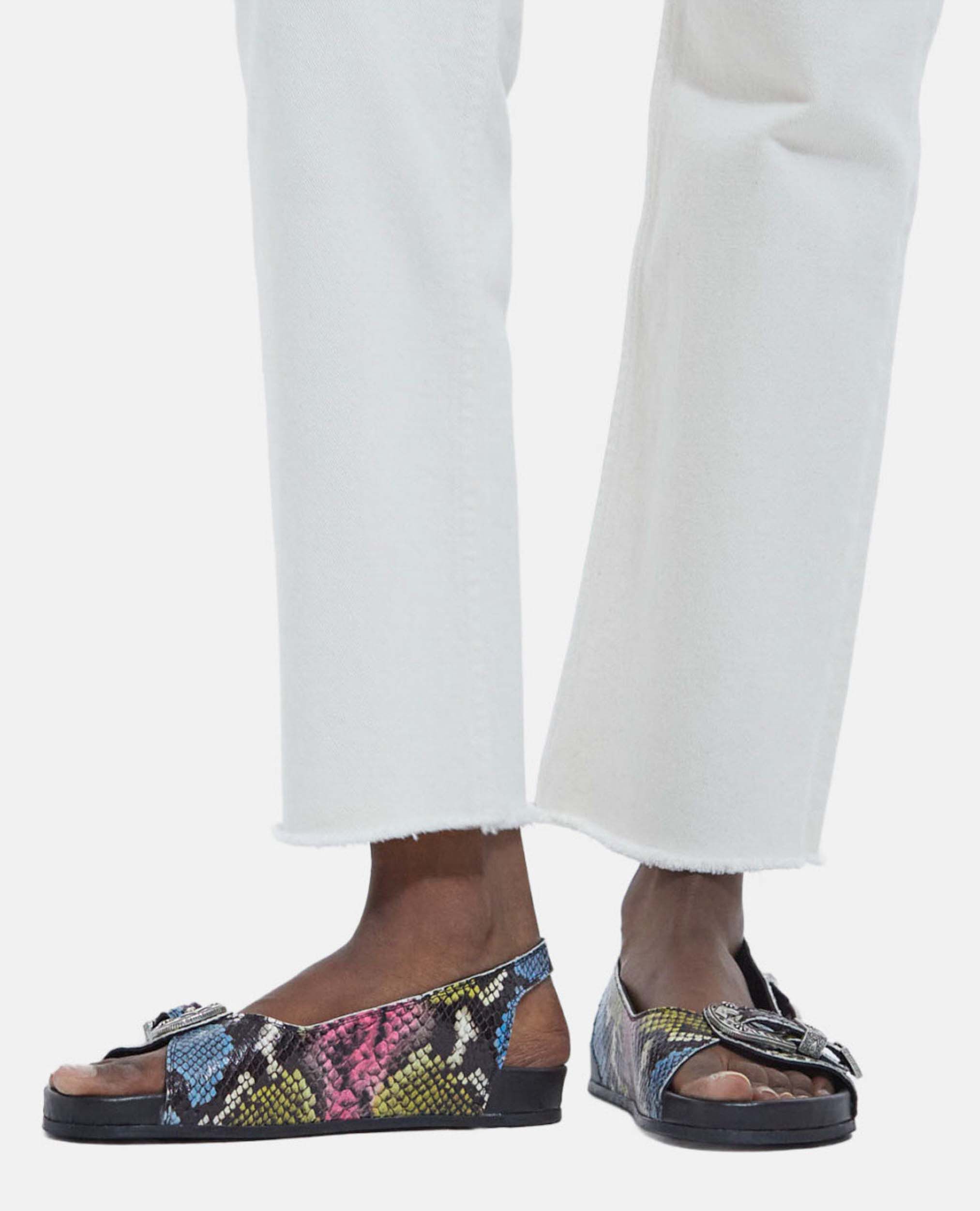 Flat leather sandals w colored snake effect The Kooples