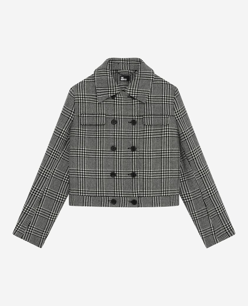 The Kooples FEMME BLACK GREY veste à motif prince de galles noir et blanc