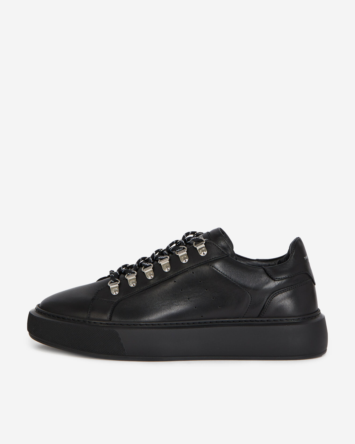 Wedge black sneakers in leather with eyelets, BLACK, hi-res image number null