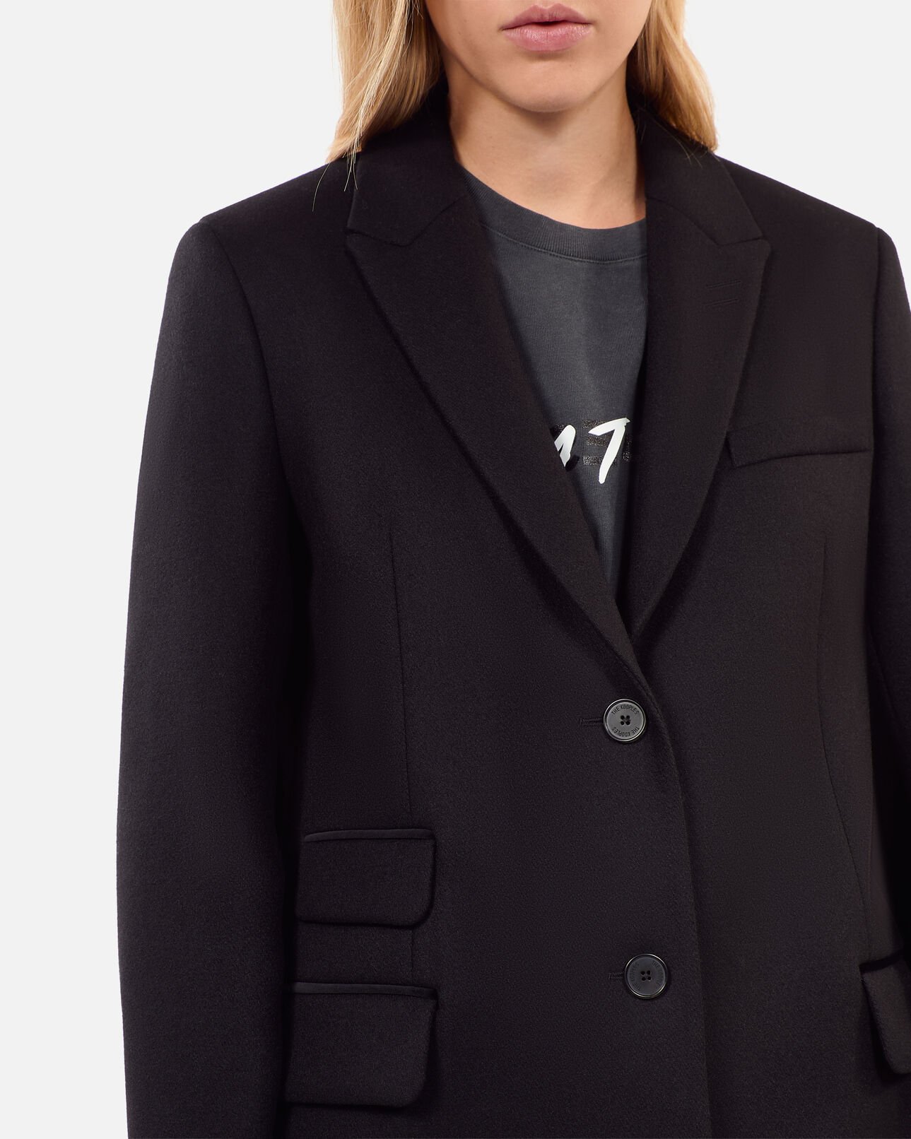 The Kooples WOMEN BLACK long black wool-blend coat