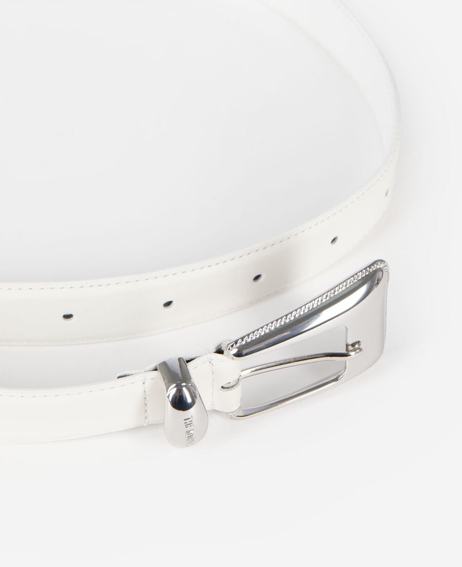 The Kooples F BEIGE ECRU silver western buckle belt in ecru leather