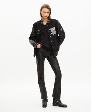 The Kooples FEMME BLACK blouson varsity en cuir noir the kooples x schott nyc