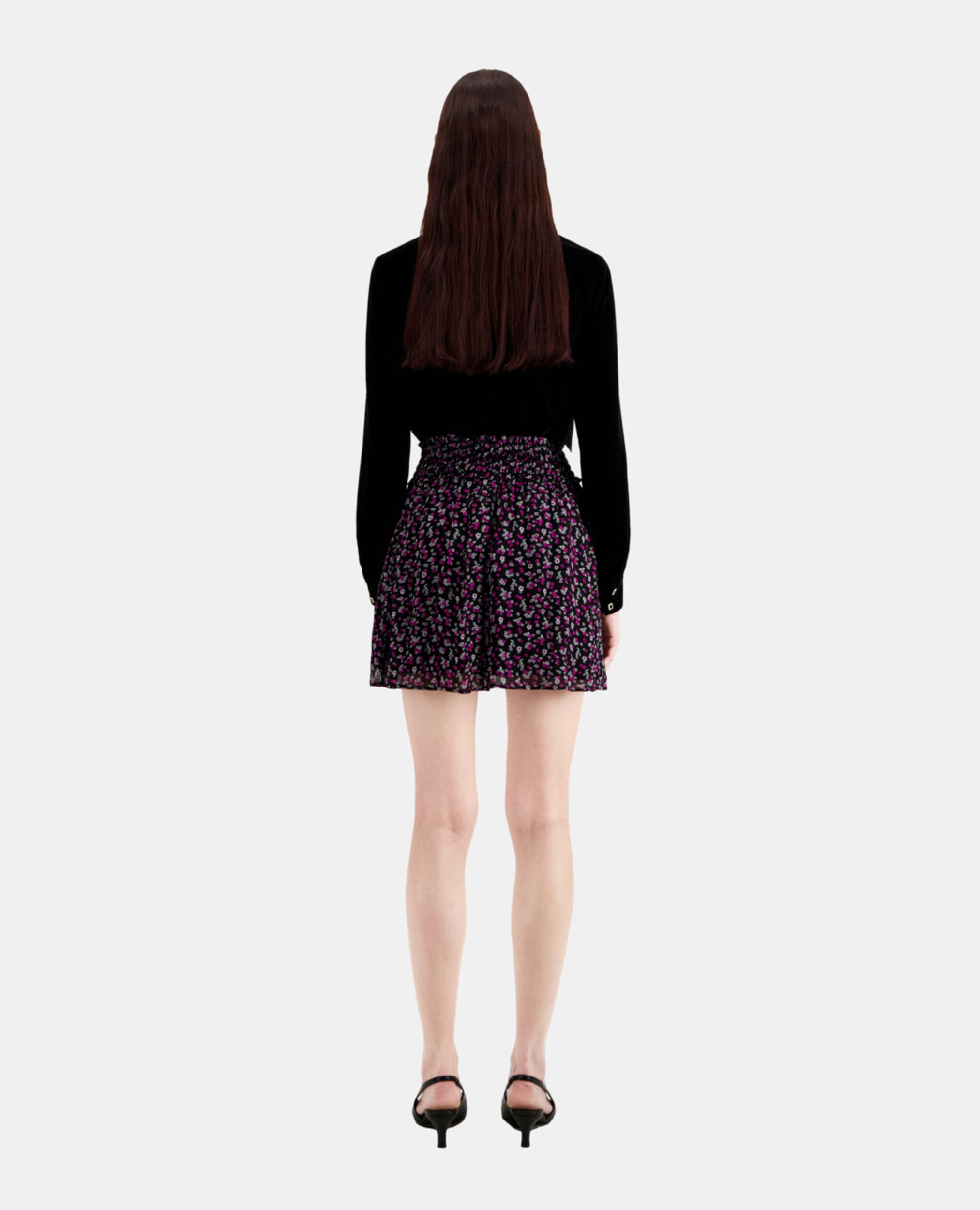Short printed skirt with smocking, BLACK / PINK, hi-res image number null