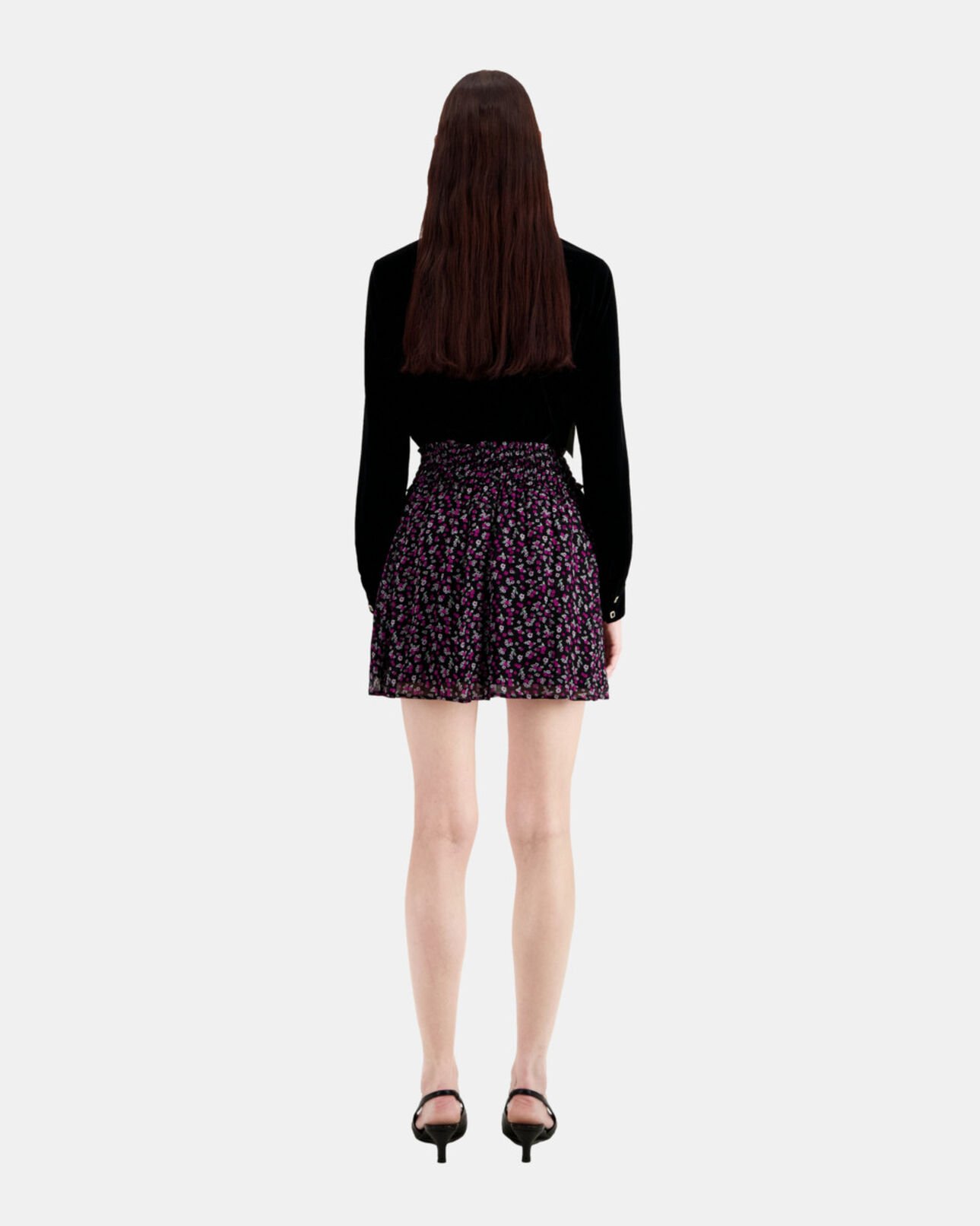 The Kooples FEMME BLACK / PINK jupe courte imprimée avec smocks