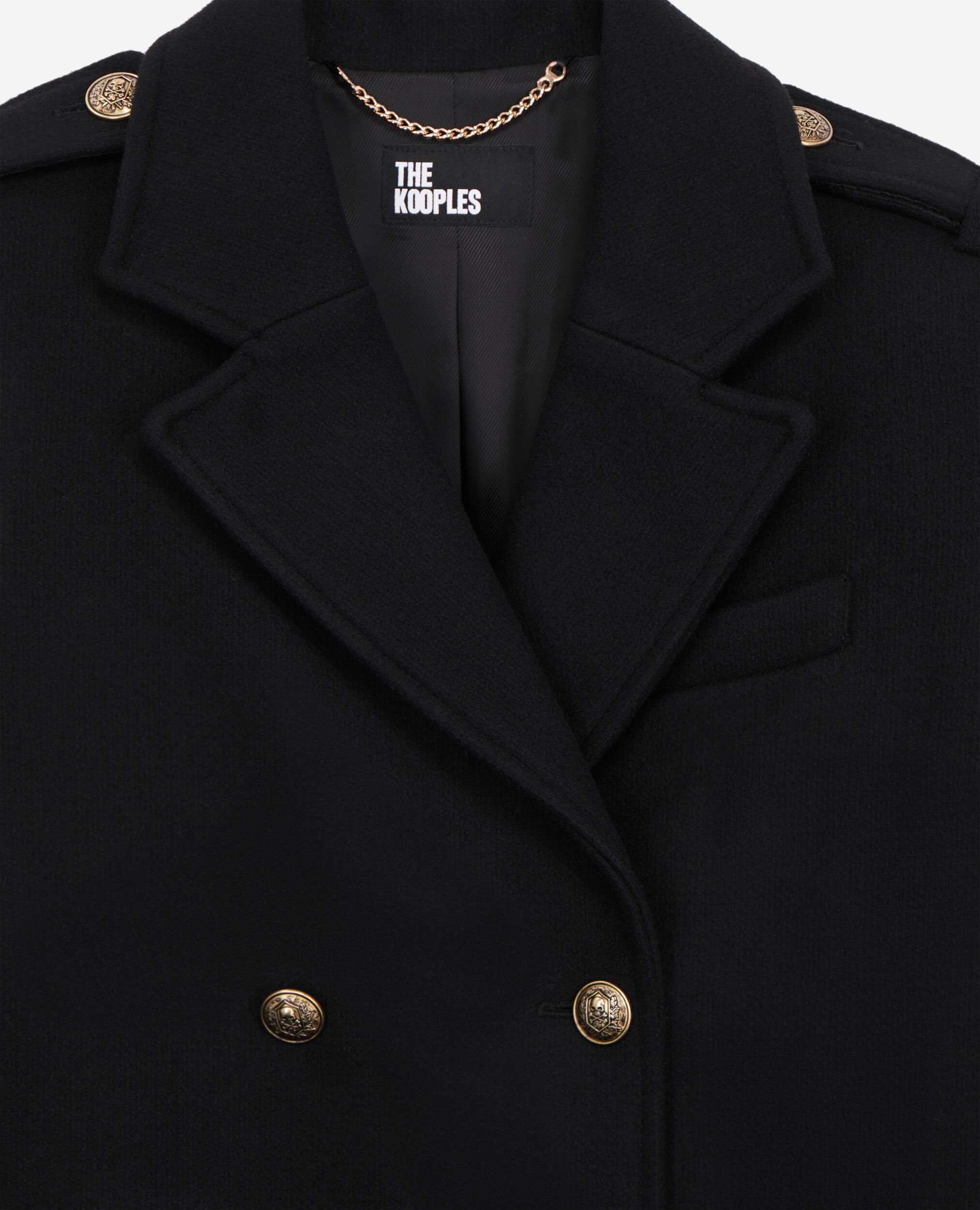 Black wool-blend pea coat, BLACK, hi-res image number null