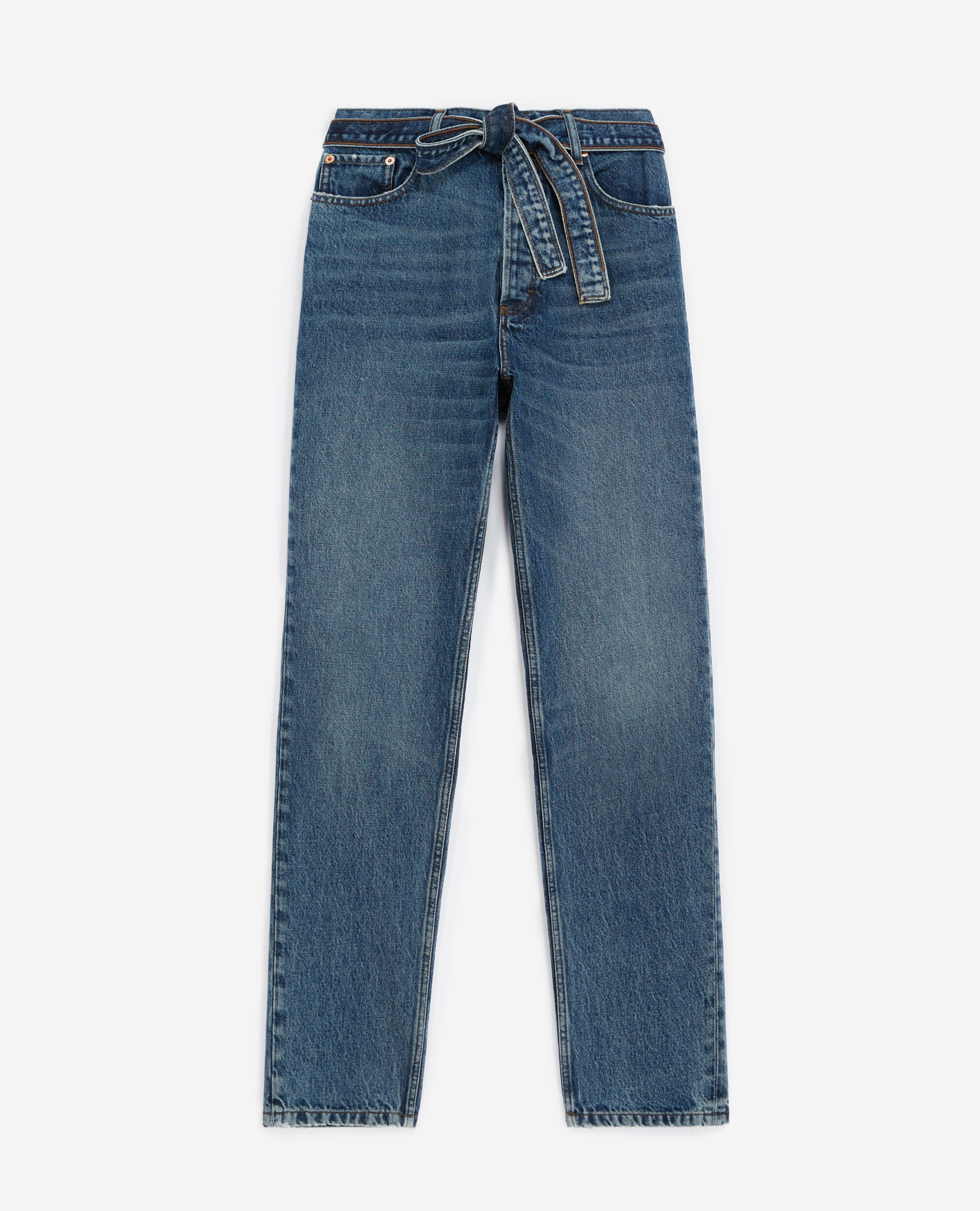 Faded blue jeans with removable belt, BLUE DENIM, hi-res image number null