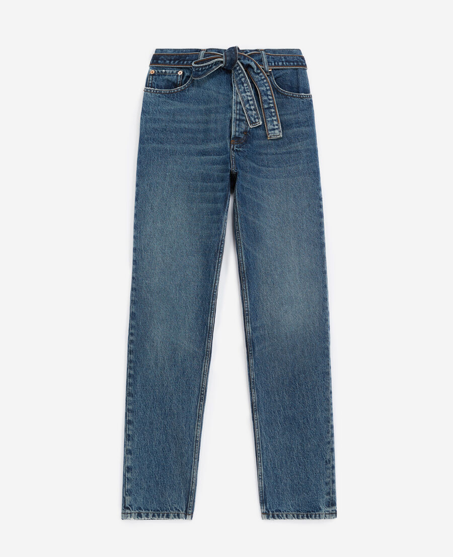 faded blue jeans with removable belt