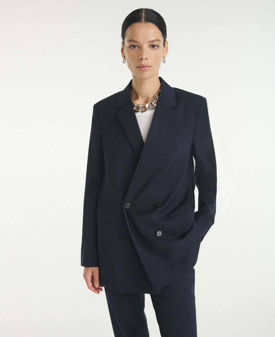 blue wool jacket with double button fastening