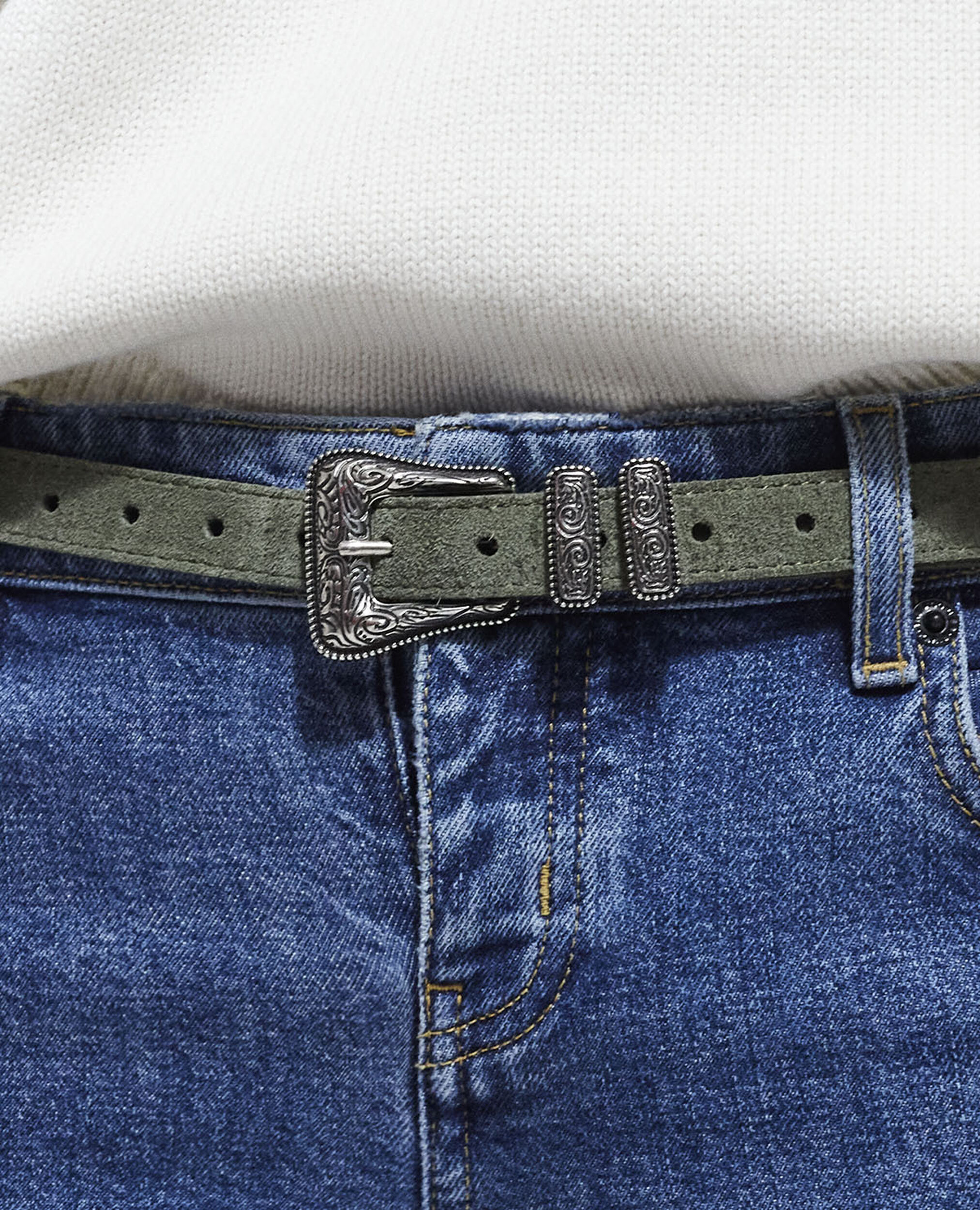 Thin khaki suede leather belt, KAKI, hi-res image number null
