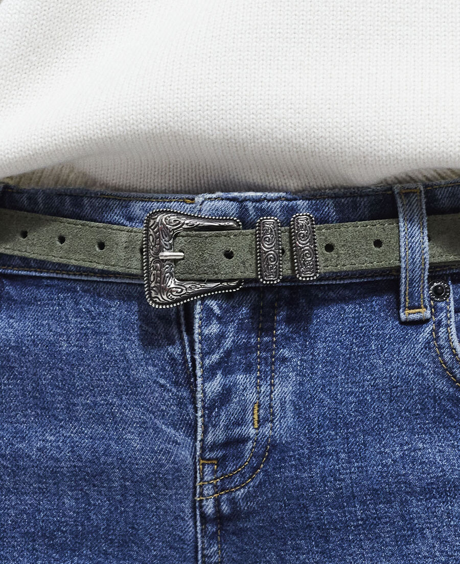 thin khaki suede leather belt
