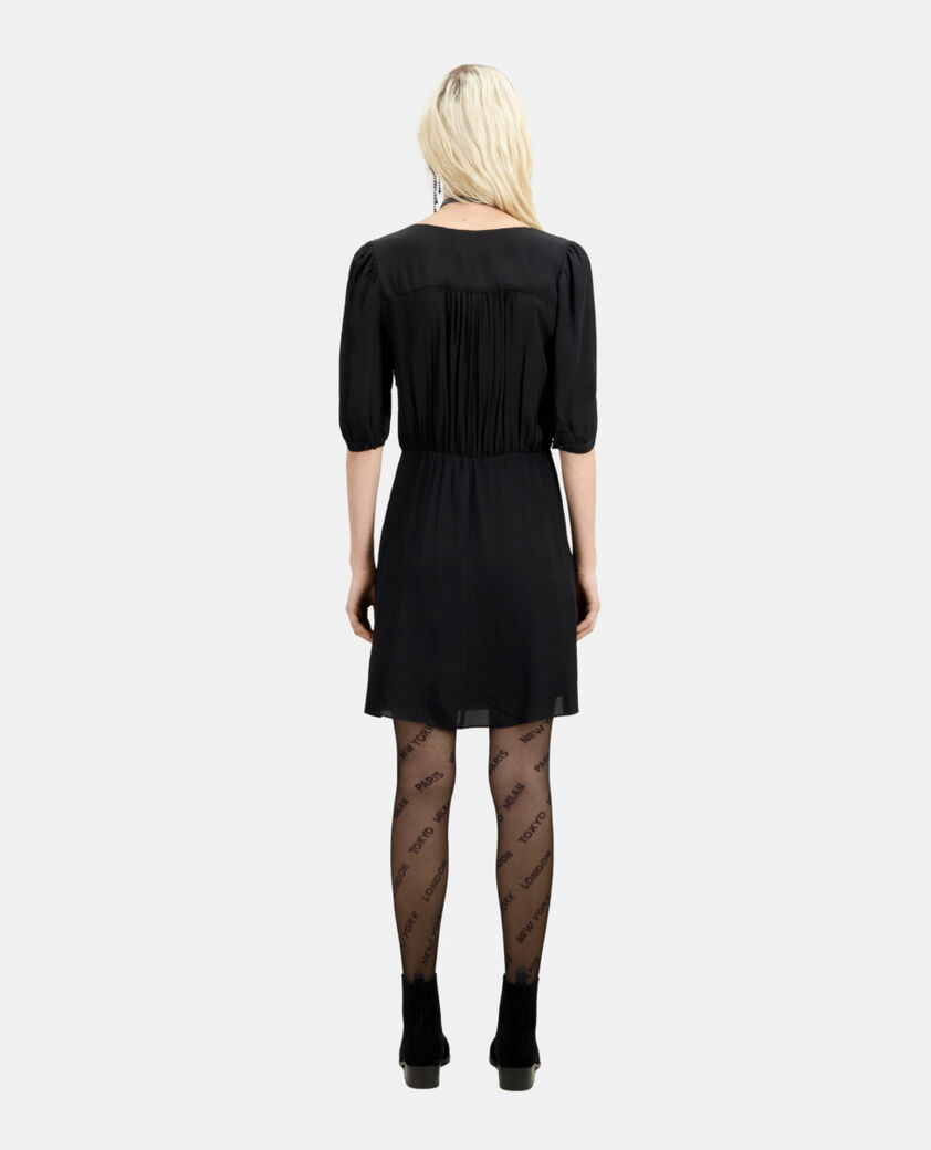 The Kooples FEMME BLACK robe courte noire en soie effet drapé