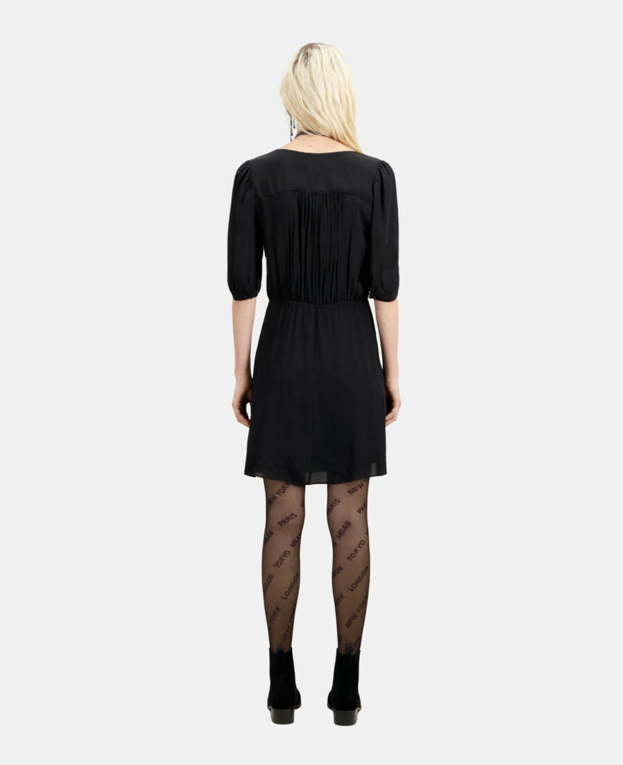 The Kooples FEMME BLACK robe courte noire en soie effet drapé