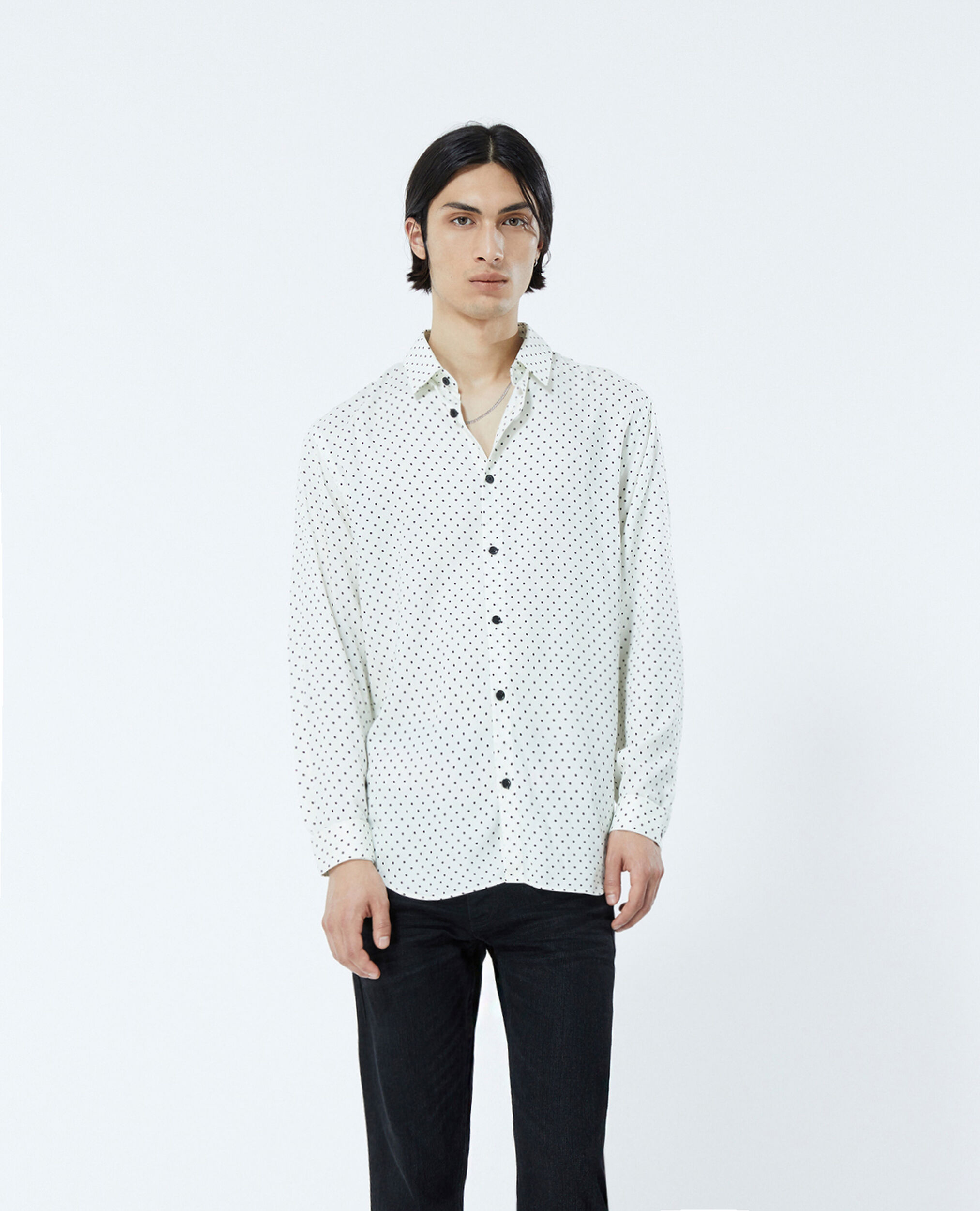 Slim-fit ecru shirt with black polka dots, ECRU BLACK, hi-res image number null