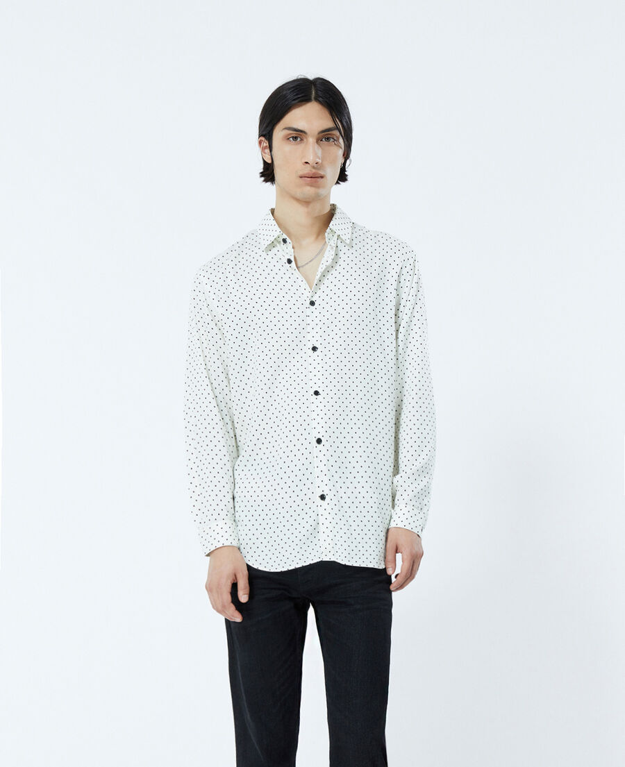 slim-fit ecru shirt with black polka dots