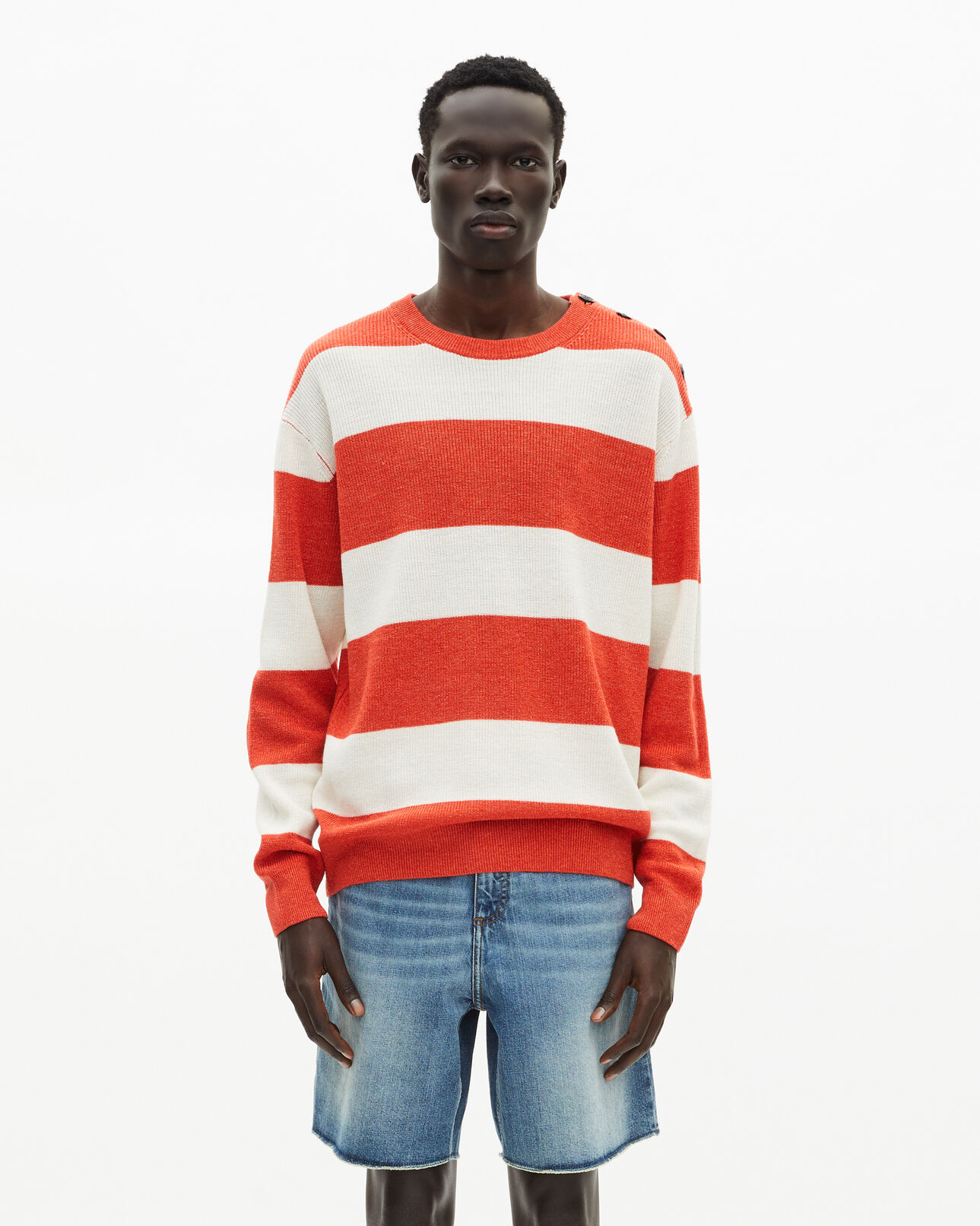 The Kooples HERREN ORANGE ECRU orange gestreifter pullover aus wolle und leinen