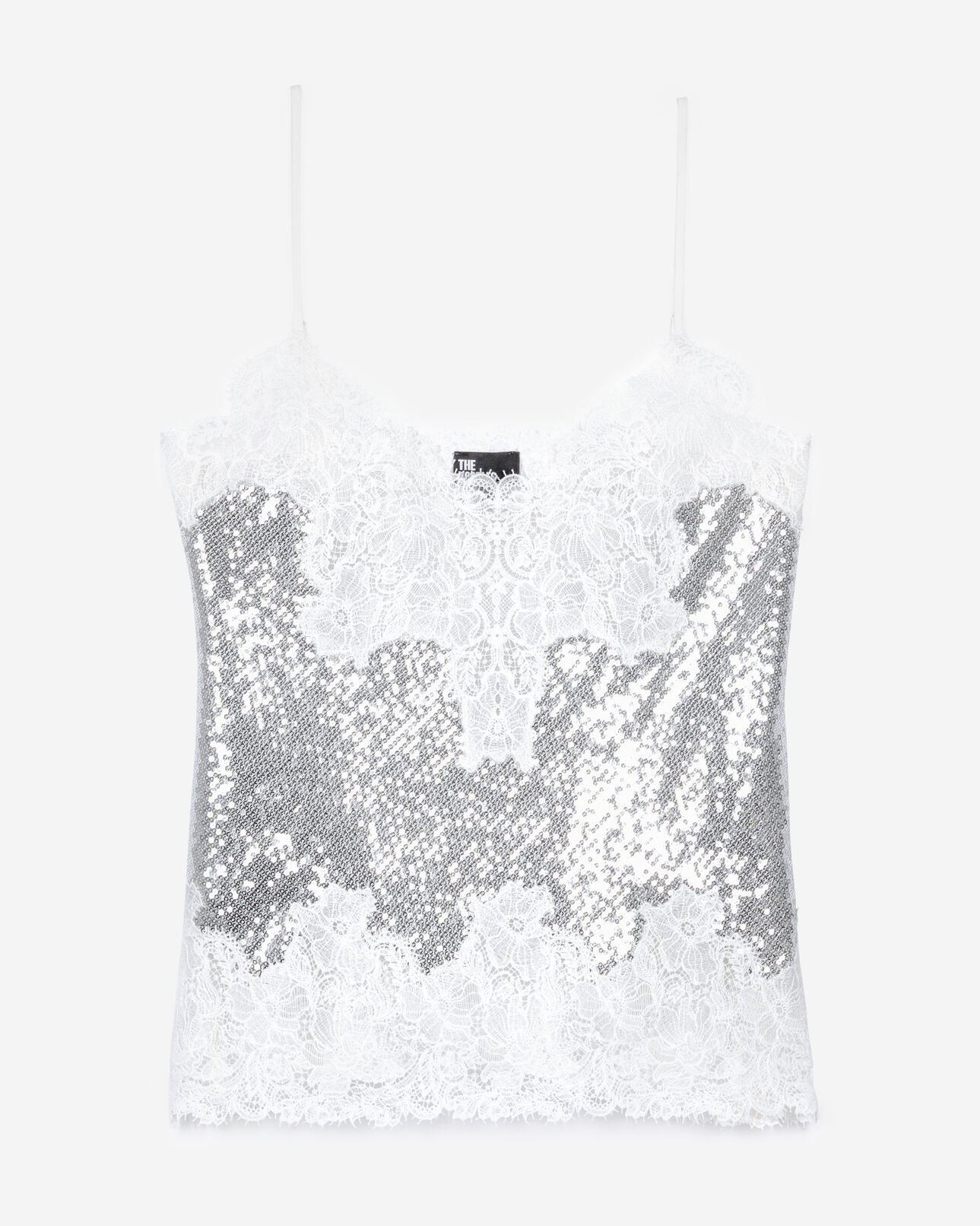 The Kooples WOMEN SILVER silver sequin and lace camisole