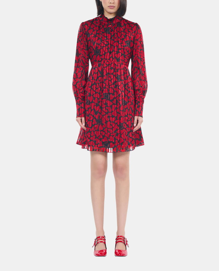 The Kooples WOMEN BLACK - RED short pleated heart print dress