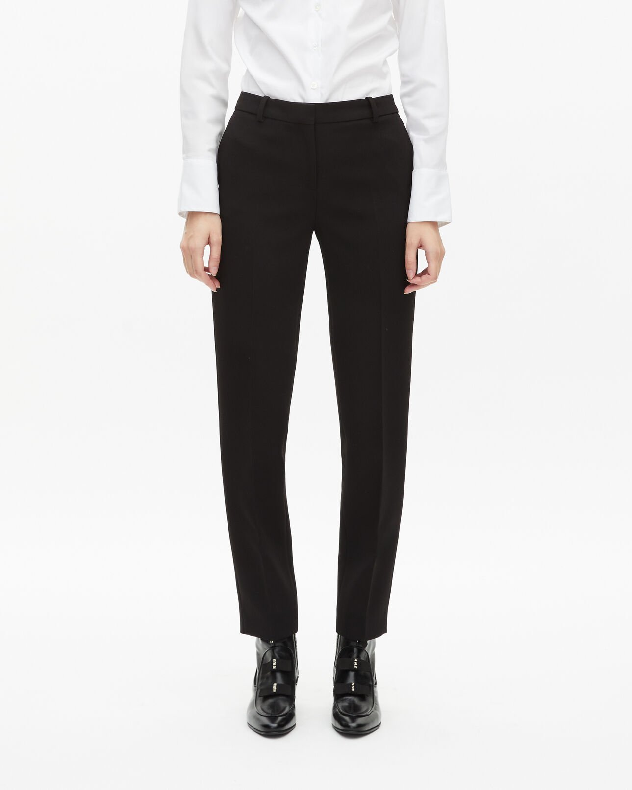 The Kooples DAMEN BLACK gerade geschnittene, maßgeschneiderte hose aus schwarzem crêpe