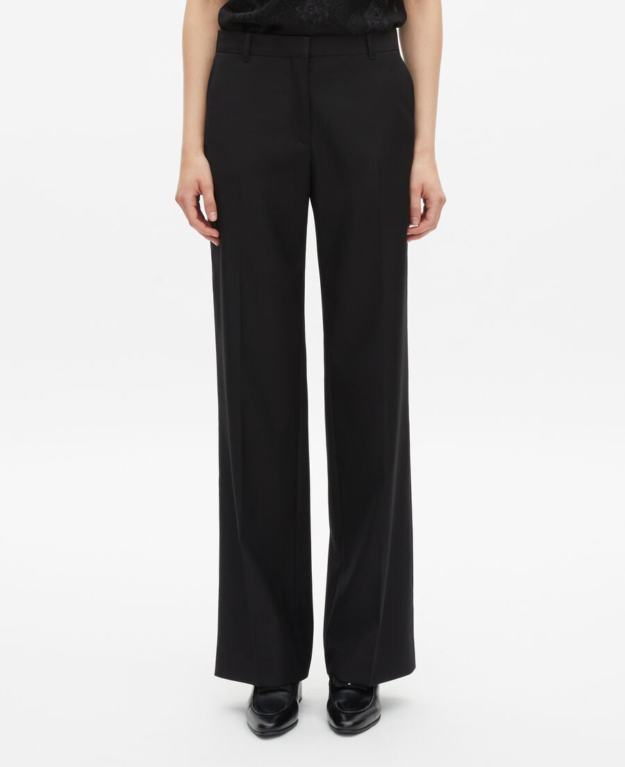 The Kooples FEMME BLACK pantalon tailleur en laine coupe droite noir 