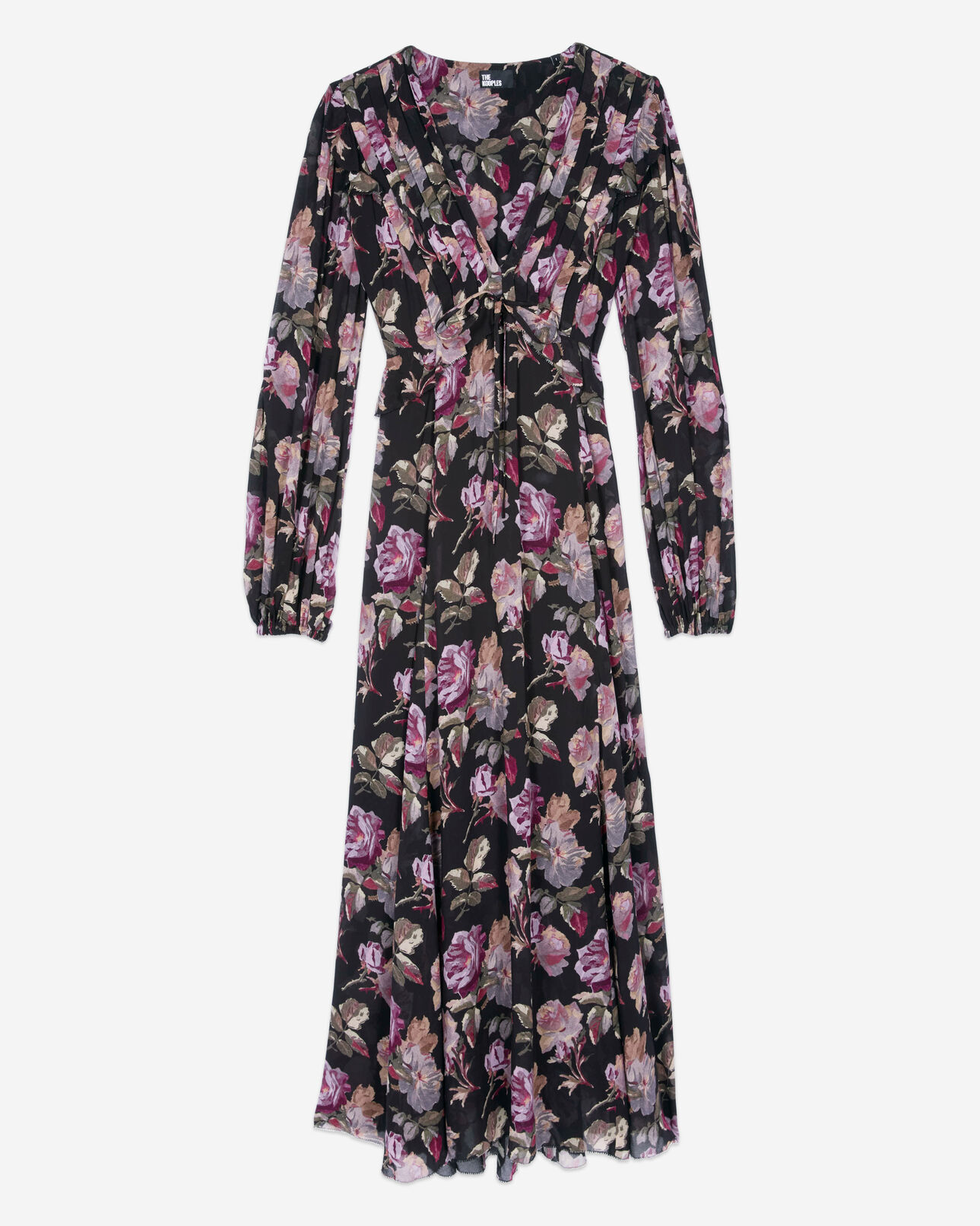 The Kooples WOMEN BLACK / PURPLE black long floral print dress