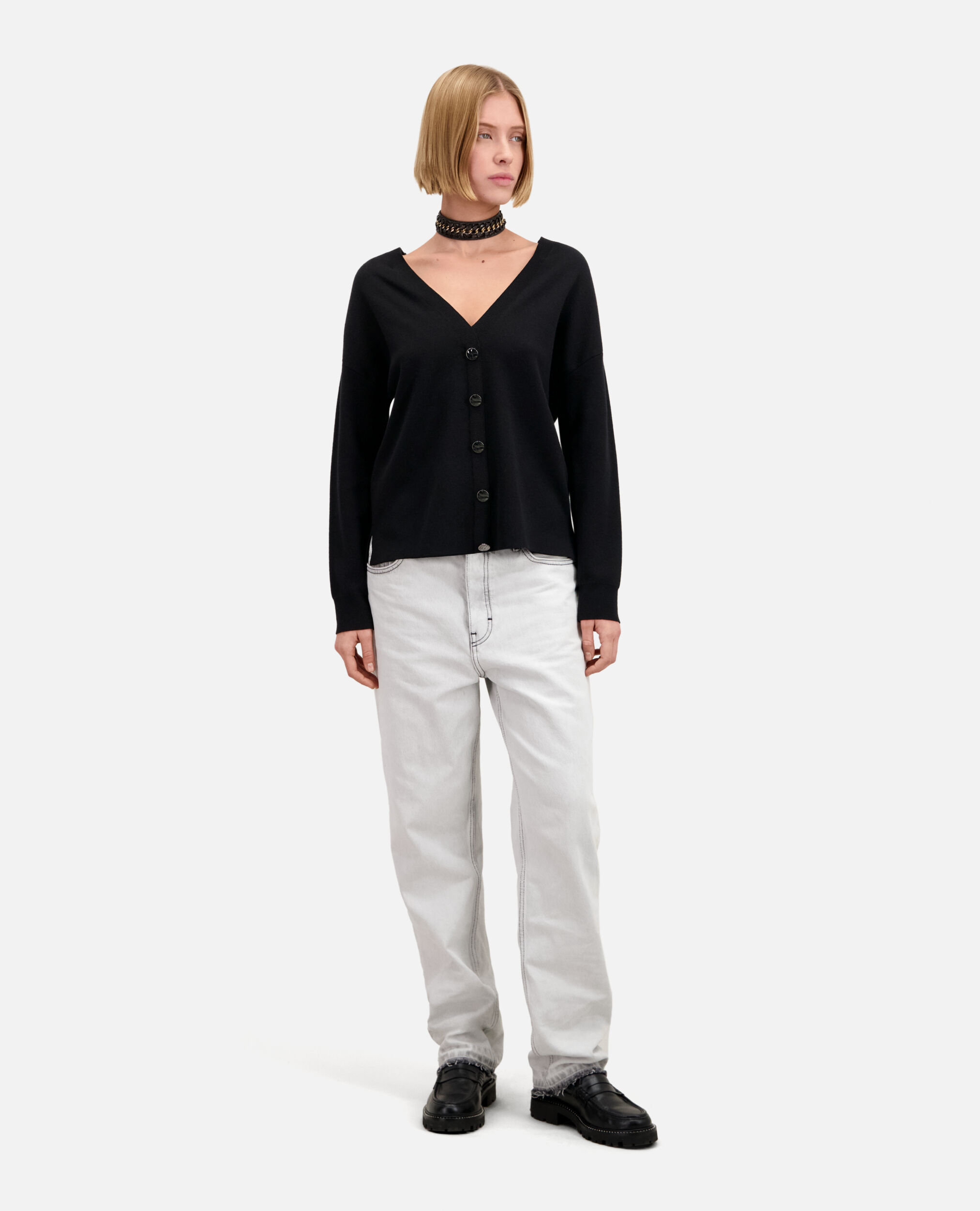 Ecru sweater with buttoning on the back, BLACK, hi-res image number null