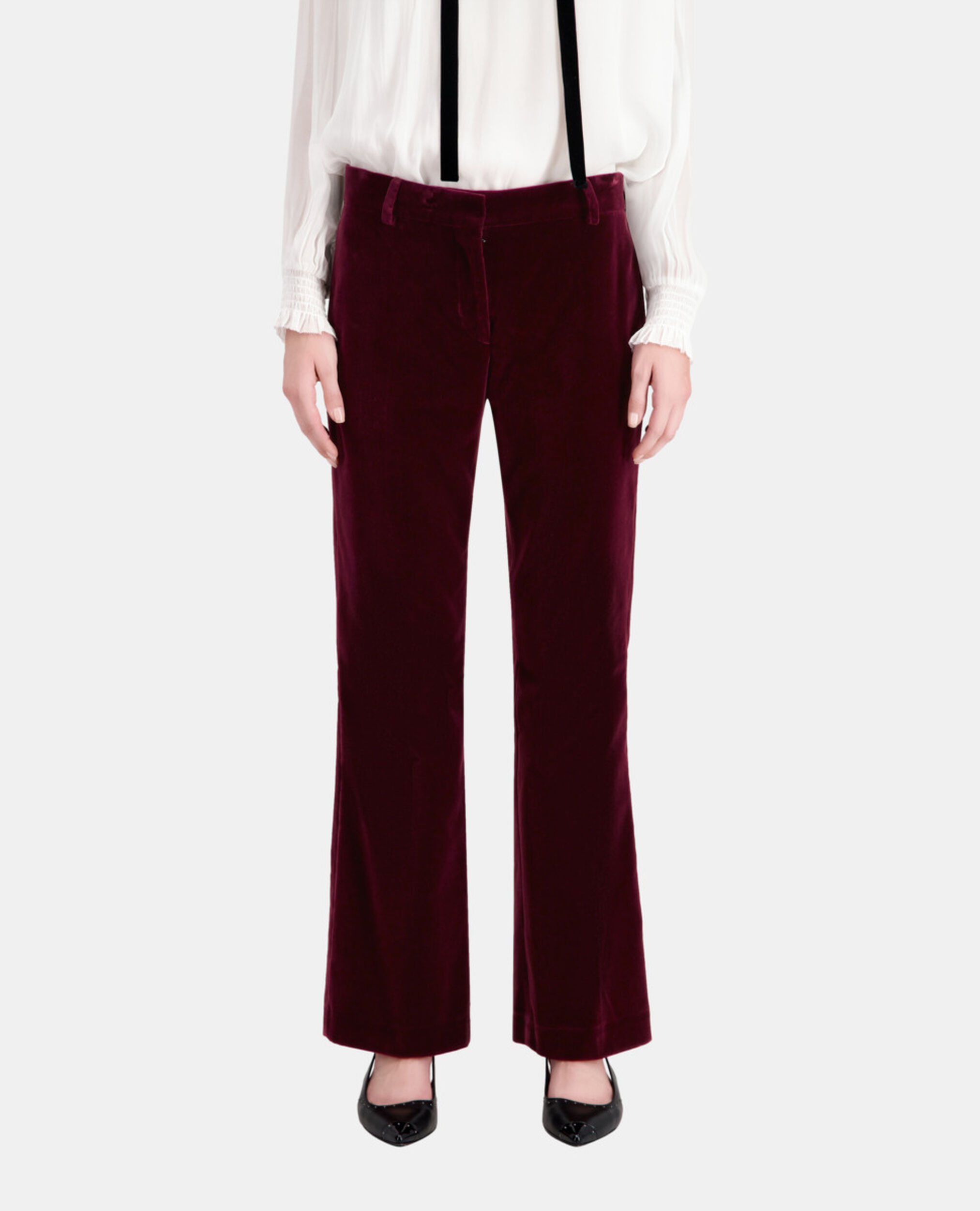 Pantalon tailleur bordeaux en velours, BURGUNDY, hi-res image number null