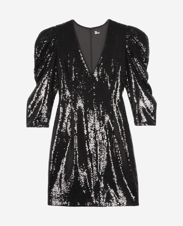 The Kooples WOMEN BLACK STONE short black sequin dress