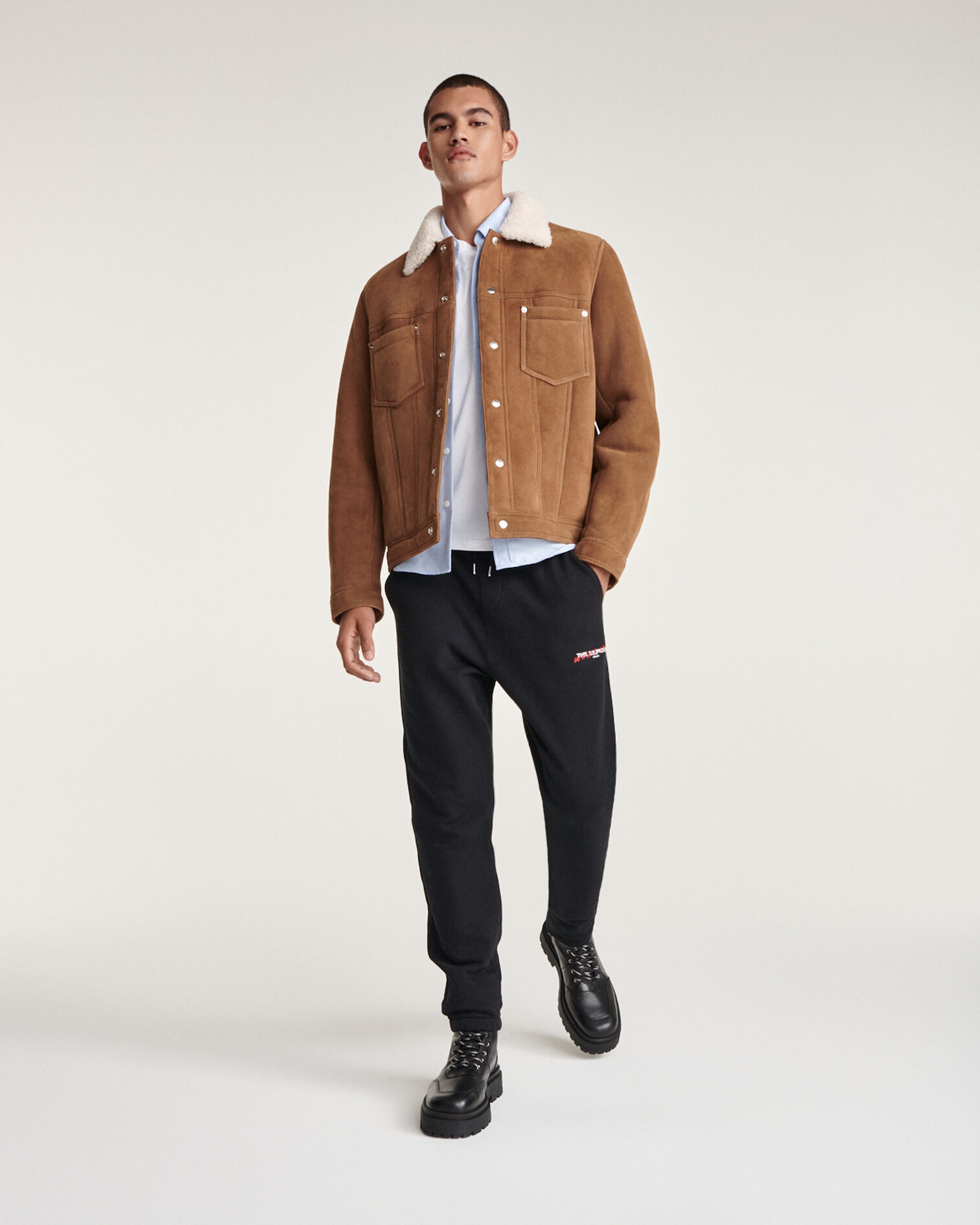 Beige suede jacket with sheepskin collar, BEIGE, hi-res image number null