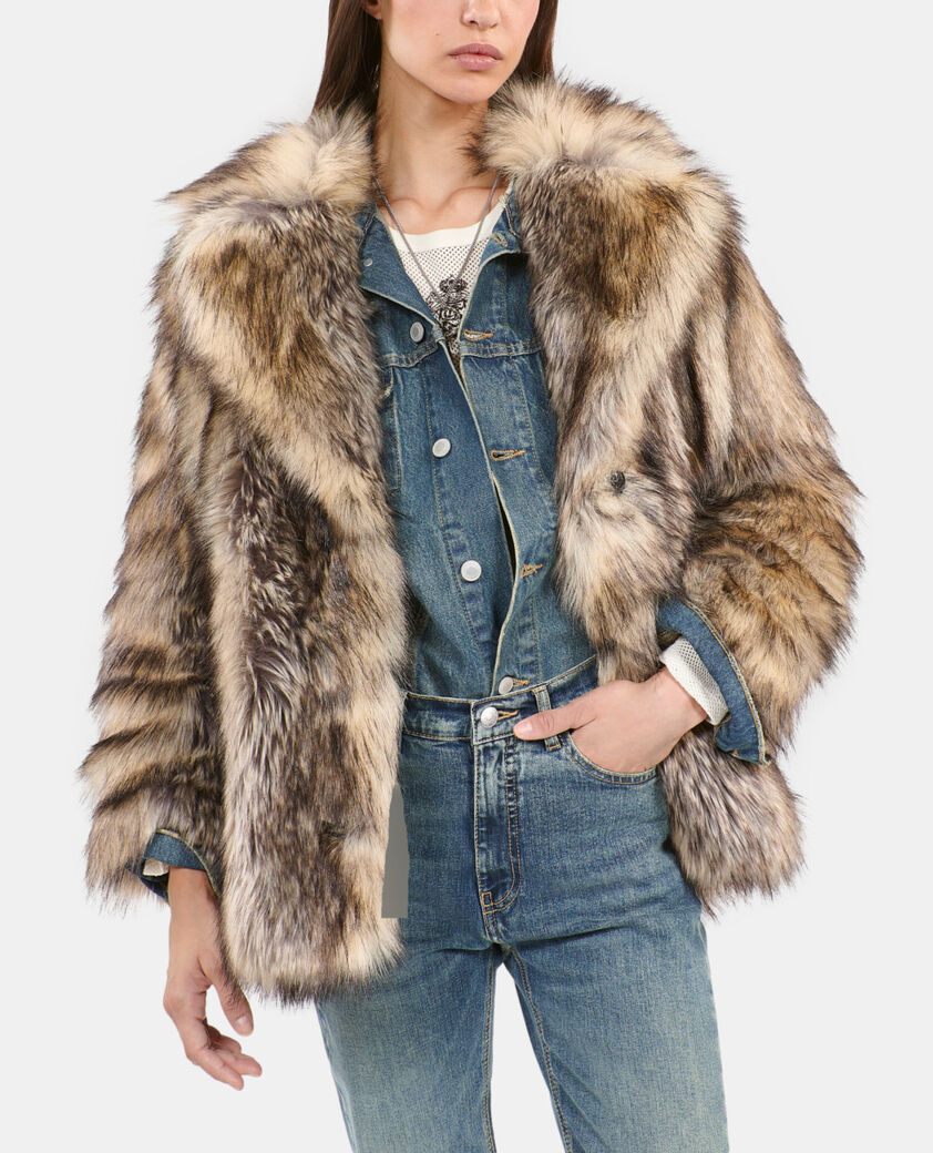 The Kooples DAMEN DARK BEIGE beiger mantel in pelzoptik