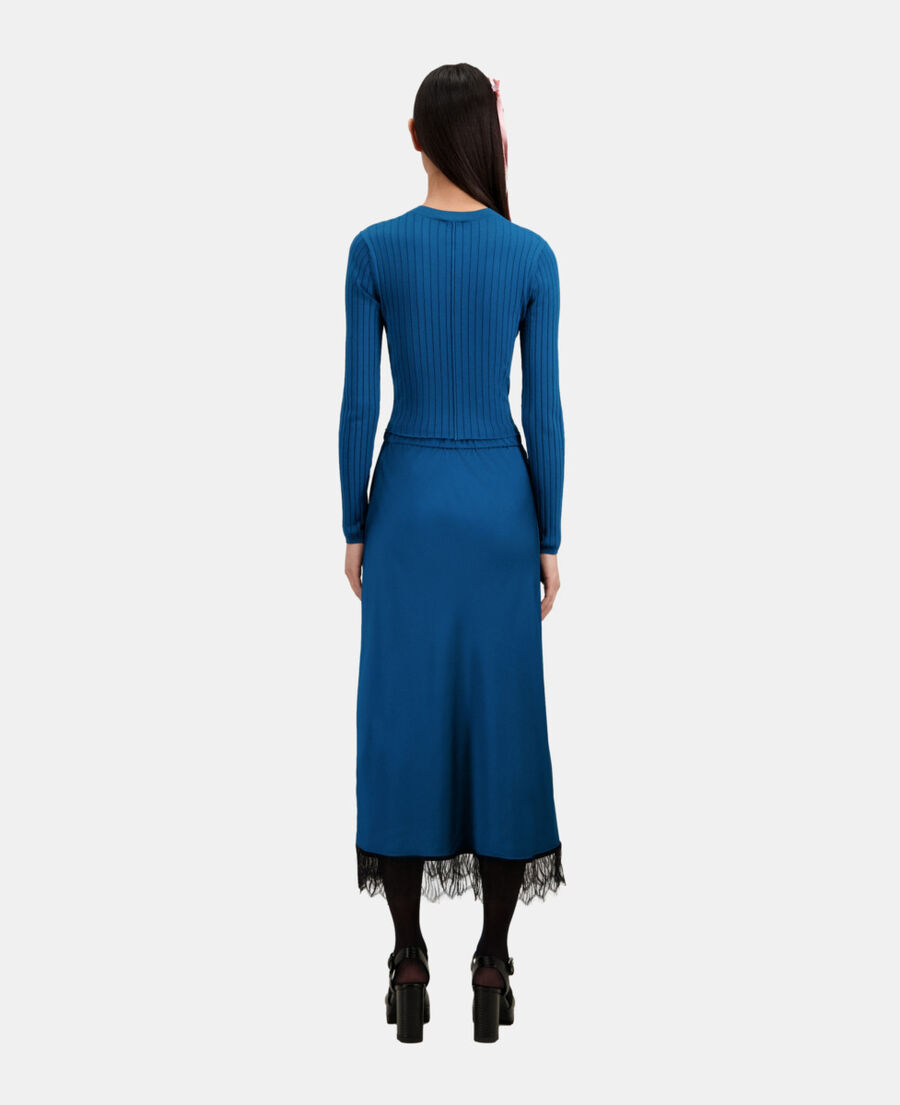 cardigan bleu côtelé court