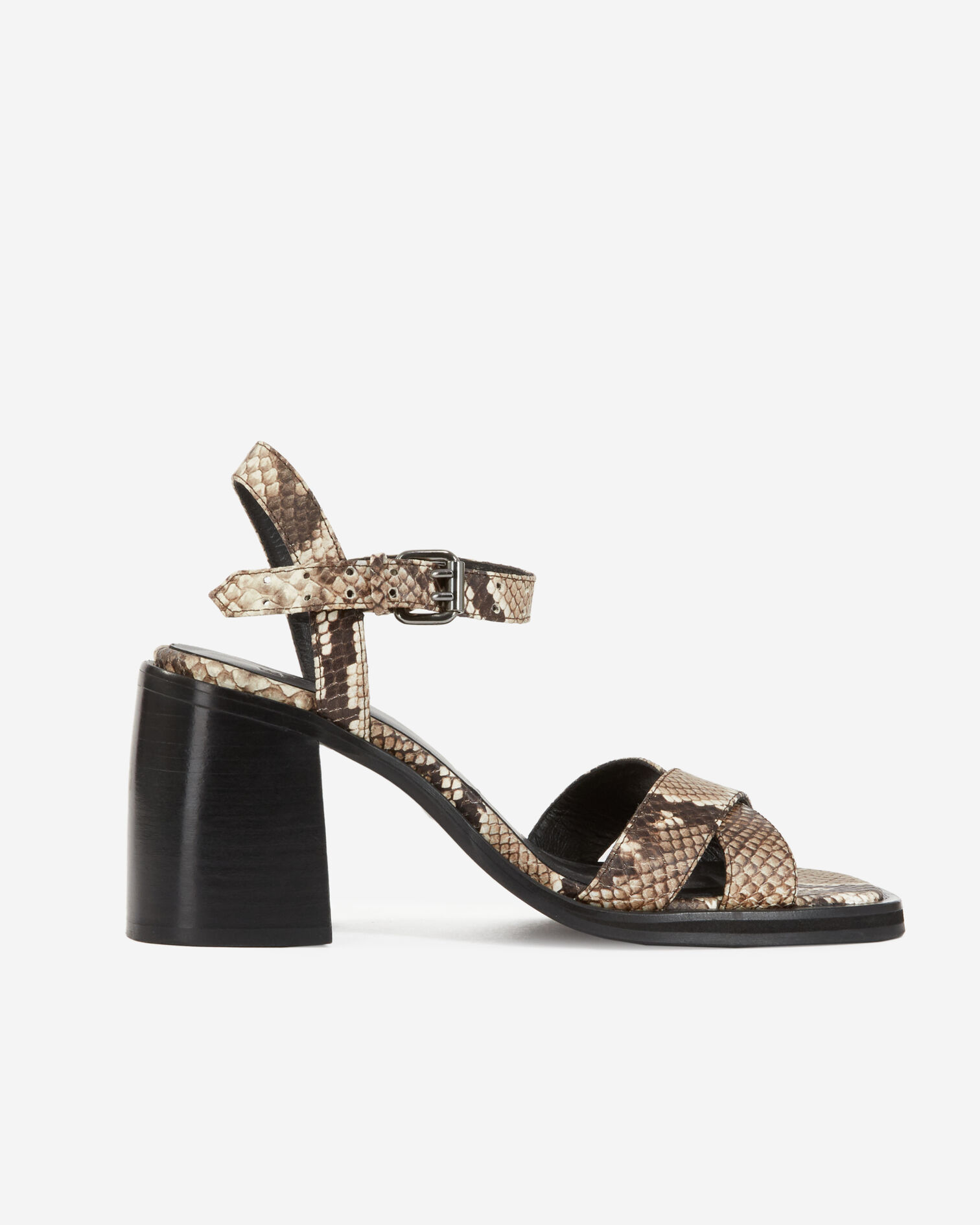 Sandales à talon en cuir python, BEIGE-BROWN, hi-res image number null