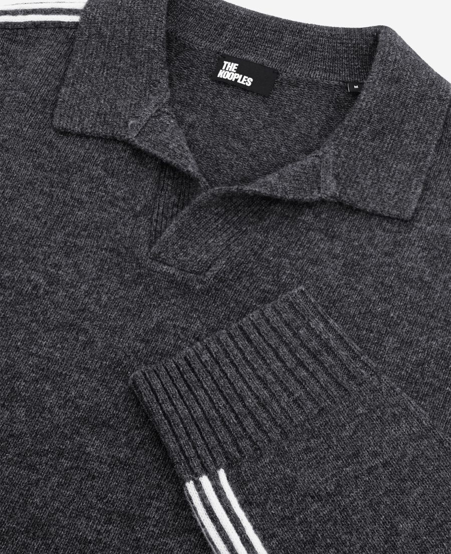 The Kooples MEN GREY wool polo neck sweater with contrasting gray stripes